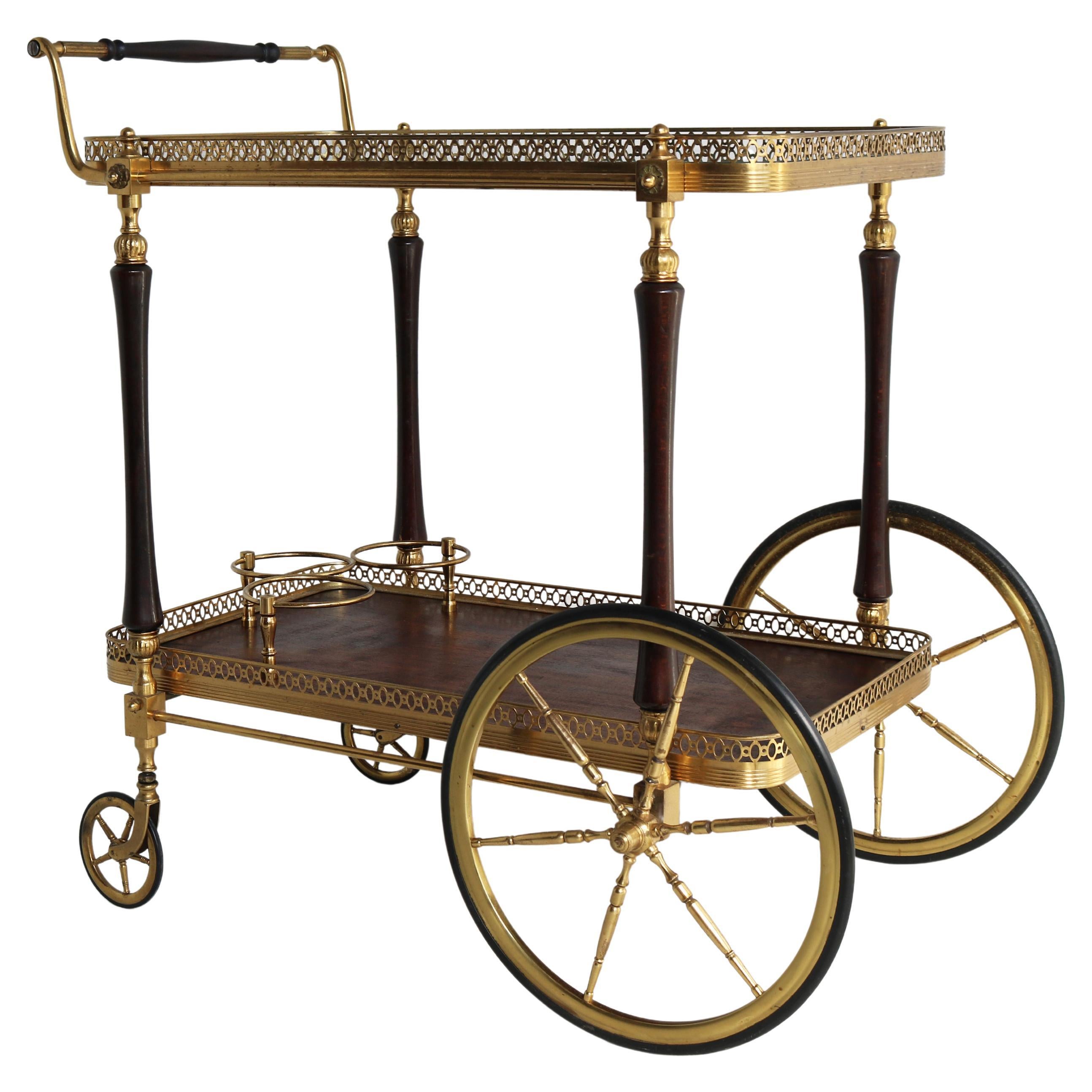 French Design Bar Cart by Maison Bagues 1950 Brass Glass Wood Serving  Trolley at 1stDibs | maison bagues bar cart