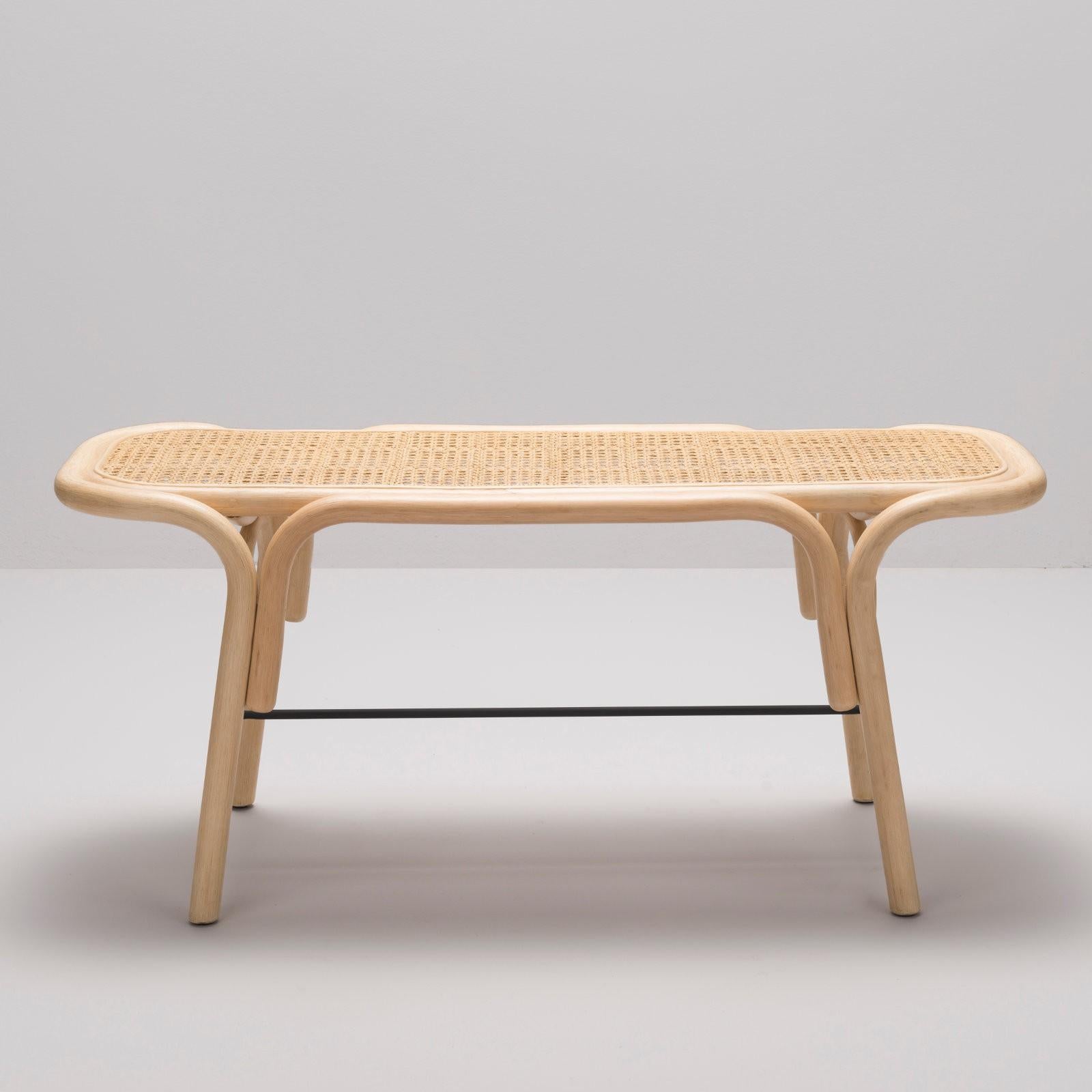 Contemporary French Design Bench in Rattan Structure and Cane Seat
