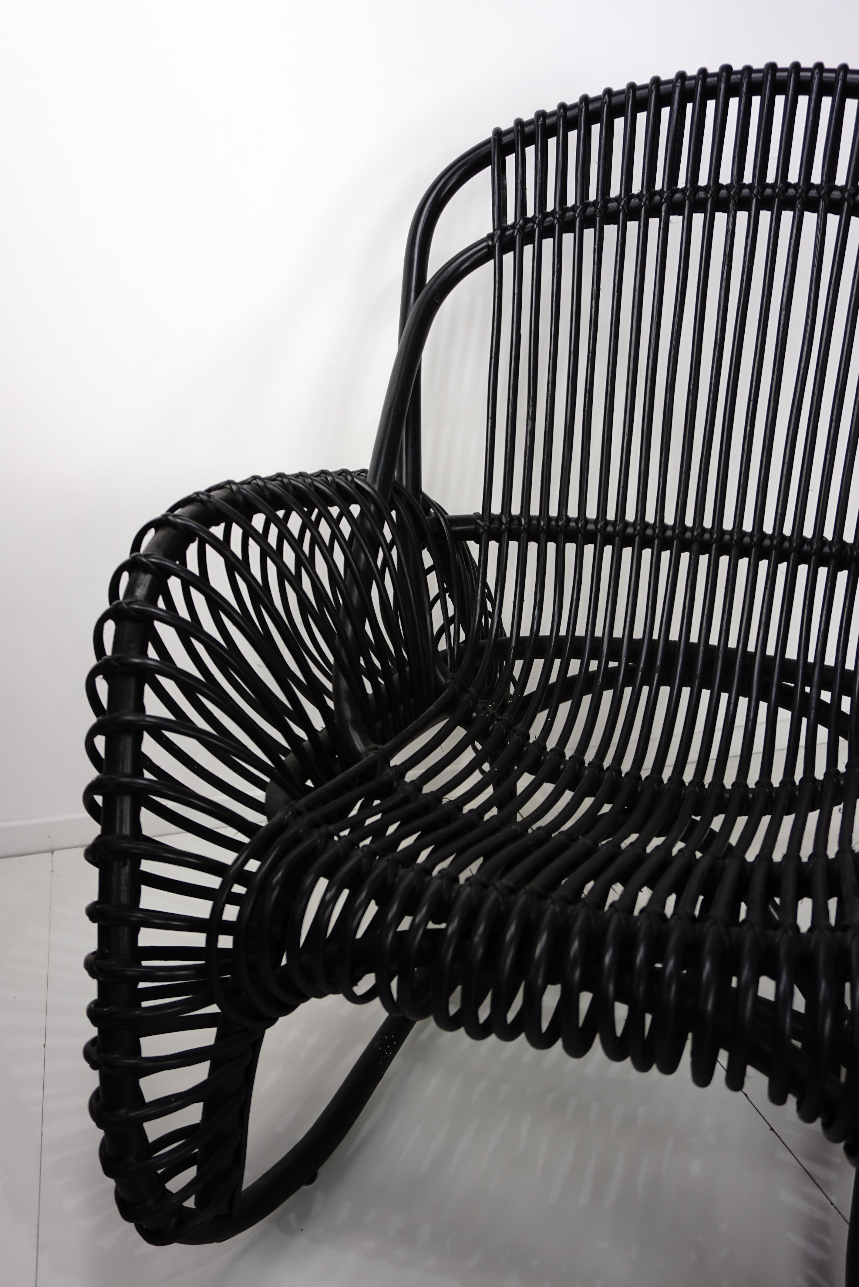 Loungesessel aus schwarzem Rattan im französischen Design im Angebot 8