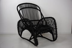 French Design Black Rattan Lounger Armchair