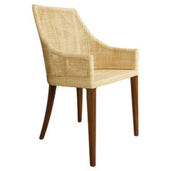French Design Braided Rattan and Wooden Dining Armchair
