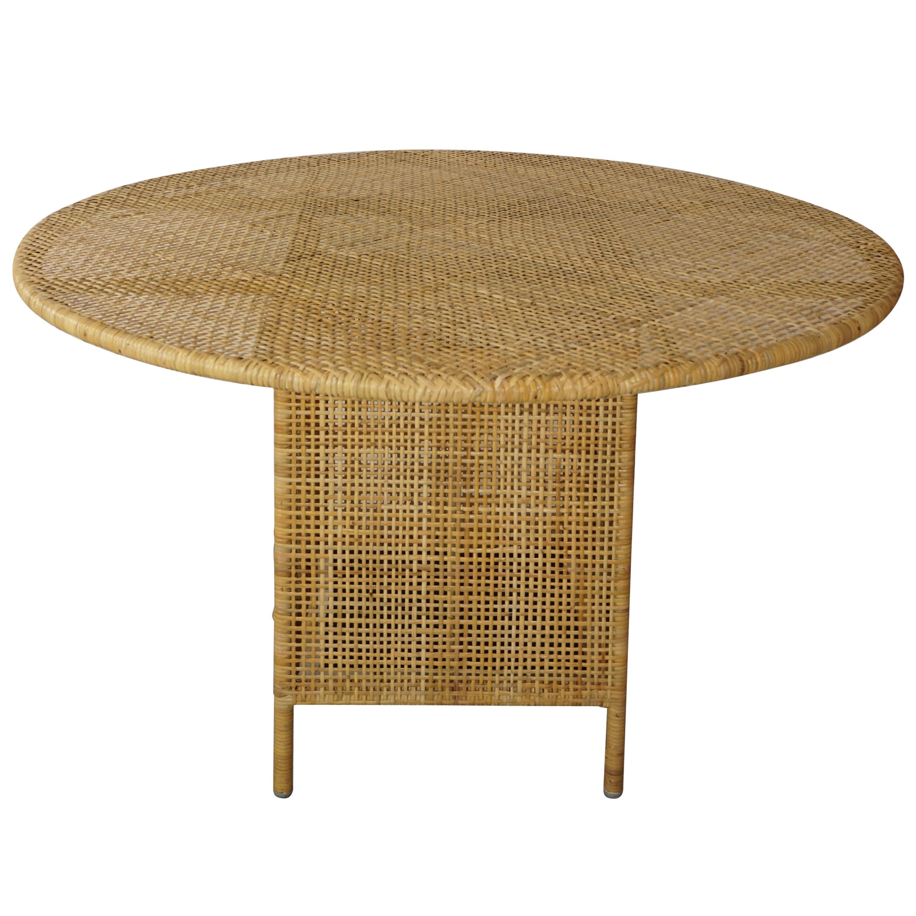 Restored Rattan Bentwood Dining Table With Round Glass Top At 1stdibs