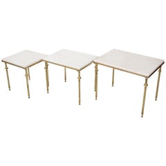 French Design Brass and White Marble Set of Nesting Tables