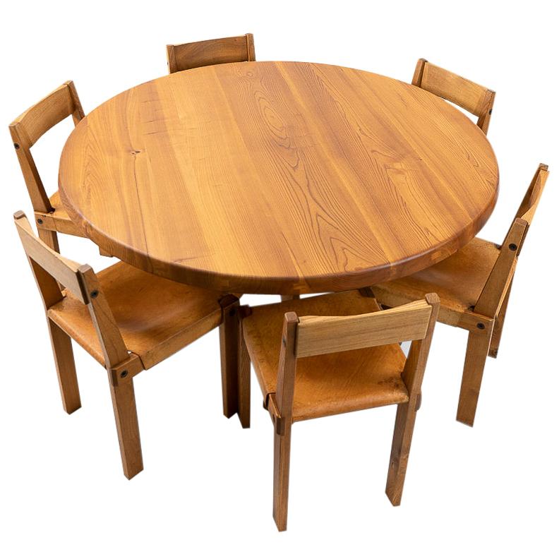 French Design Classic: Pierre Chapo Elm Sfax Dining Set, T21 & S24, 1970s