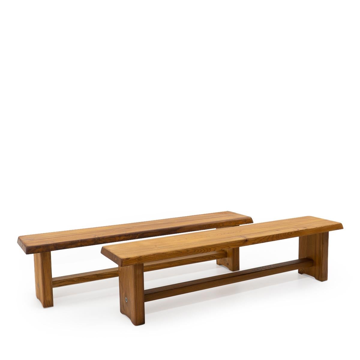 Vintage Pierre Chapo S14 “Banc à piliers pour trois”: Three-seat bench in elm. 

Would work great as an end of bed bench.

As with all furniture by Chapo, this piece shows excellent craftsmanship, is constructed in solid wood and was made to