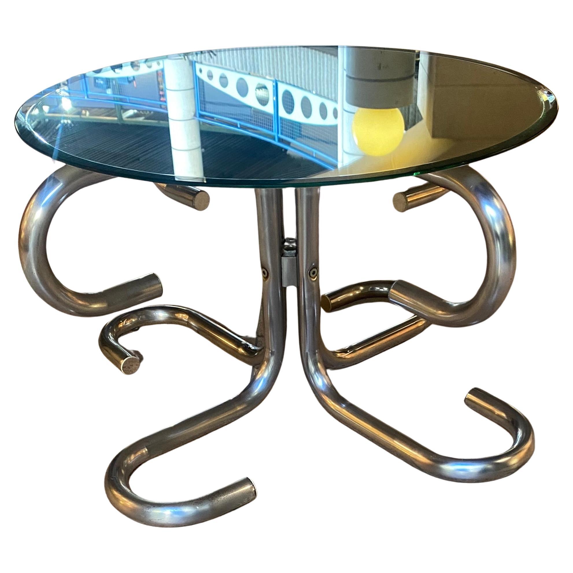 French design  Coffee table / end of sofa  Stainless steel/ mirrored glass For Sale