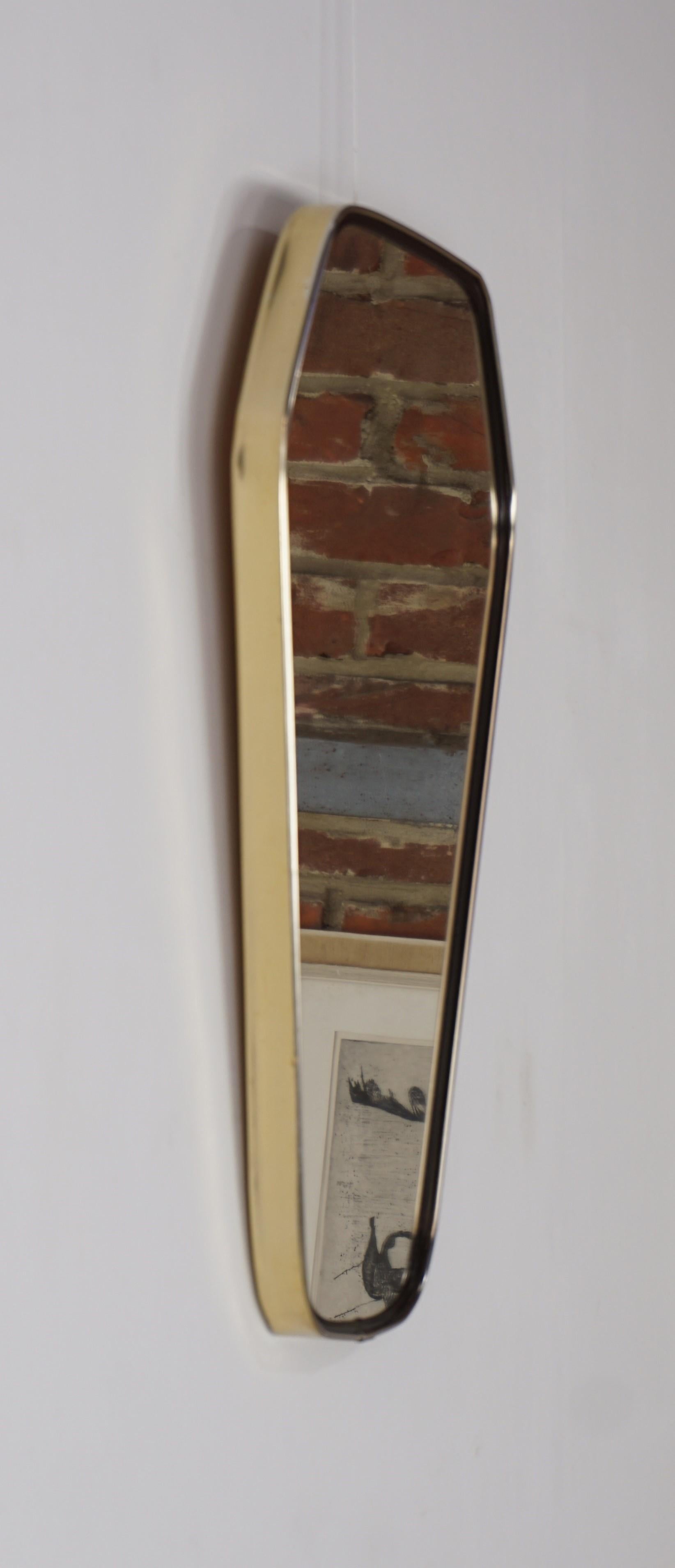 Mid-Century Modern French Design Diamond Shape Brass and Black Outlined Mirror, 1950s