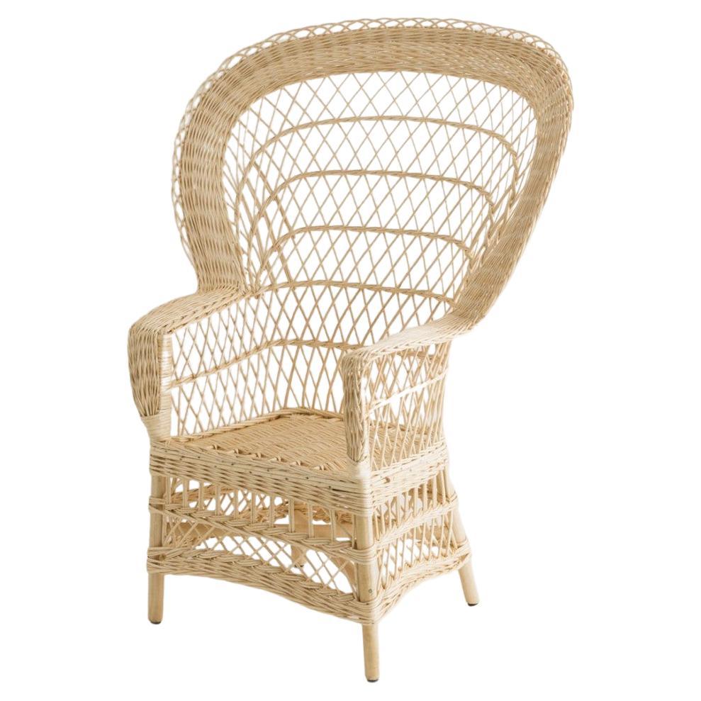 French Design Emmanuelle Style Blond Wicker Armchair