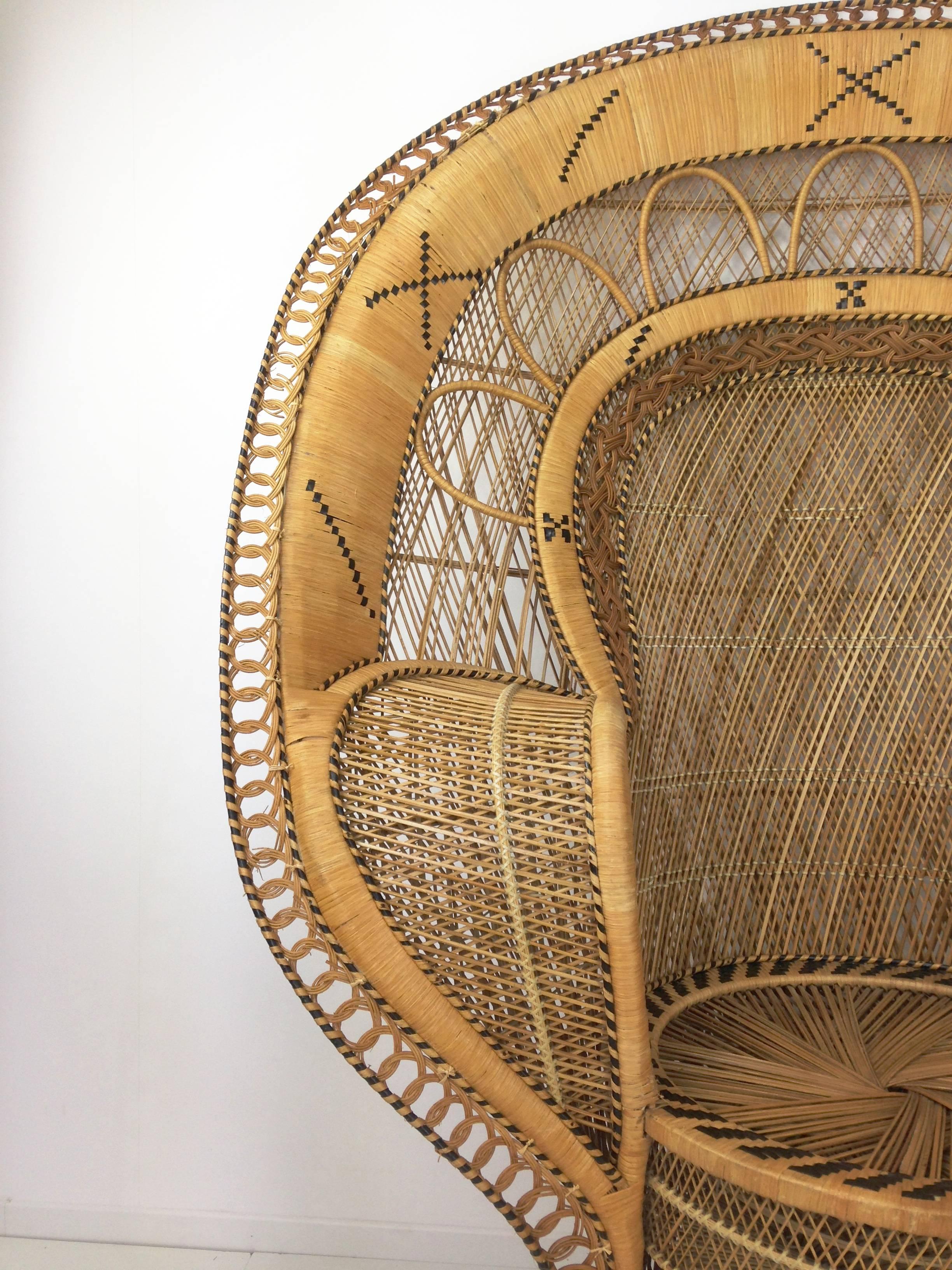 European French Design Emmanuelle Extra Large Wicker Armchair from the 1970