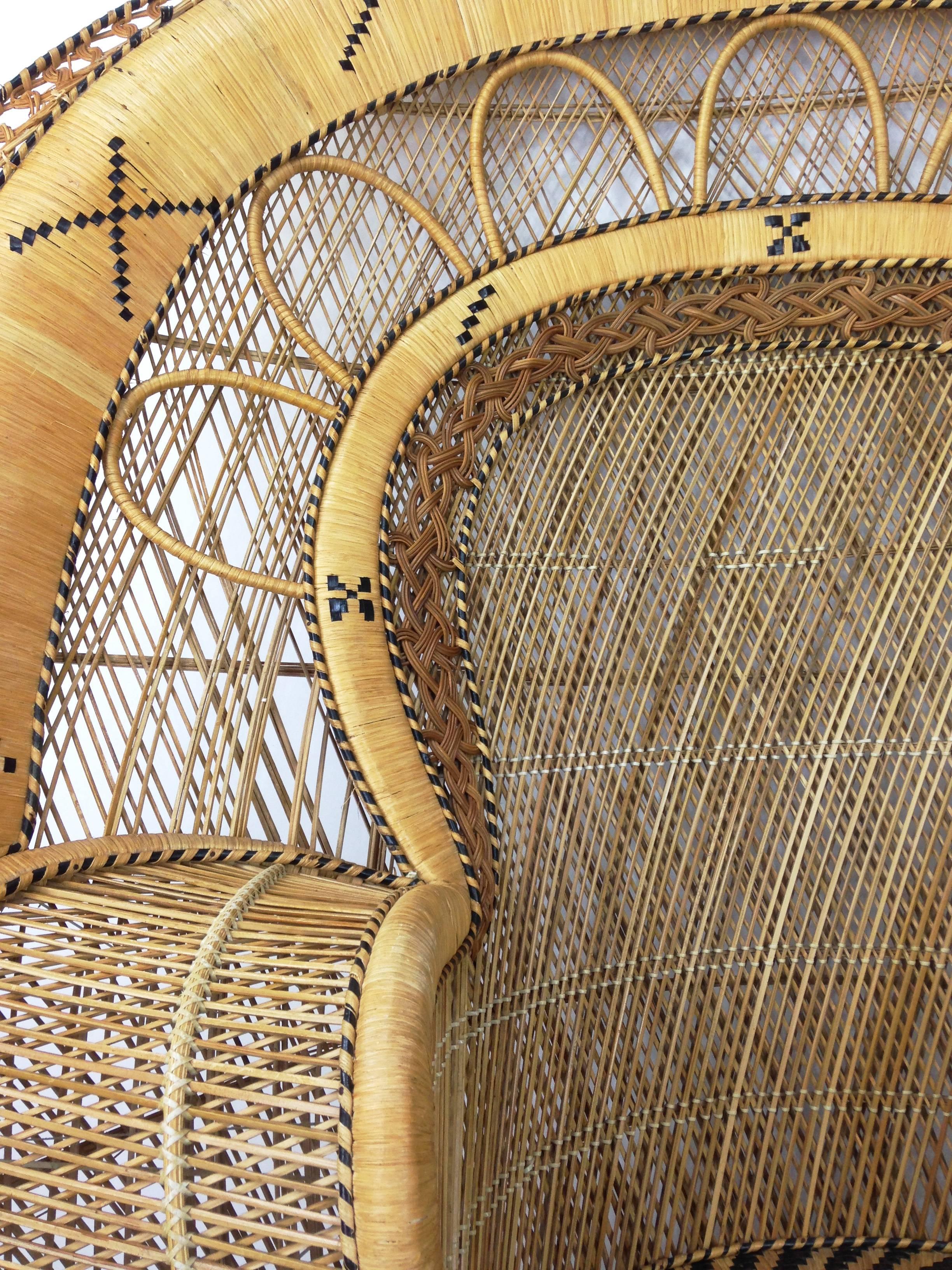 20th Century French Design Emmanuelle Extra Large Wicker Armchair from the 1970