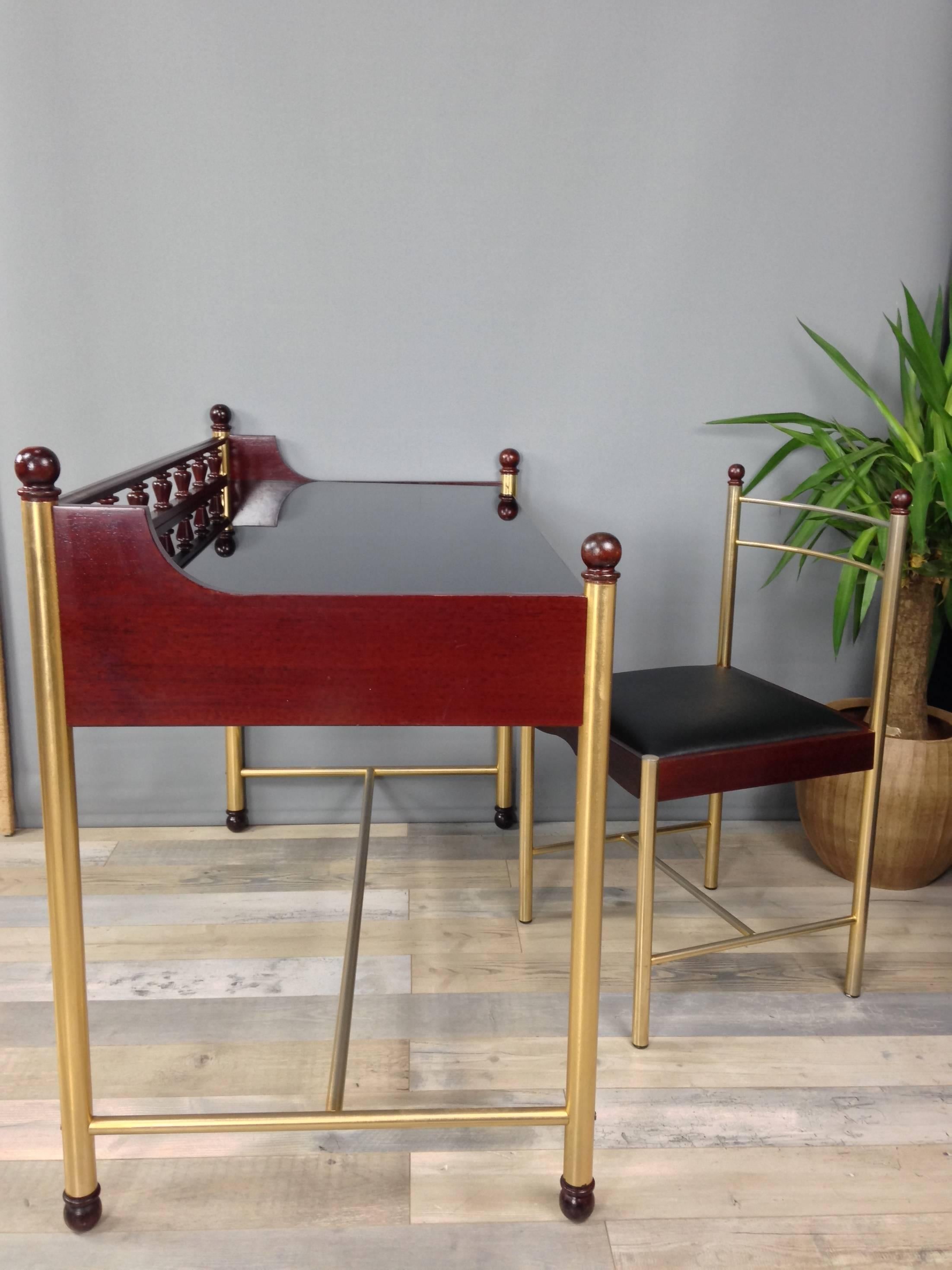 French Design from the 1970s Mahogany Desk and Its Matching Chair 3