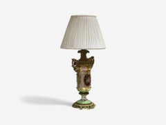 French Design, Gilt Bronze, Porcelain, Ornate Table Lamp, France, 19th C.