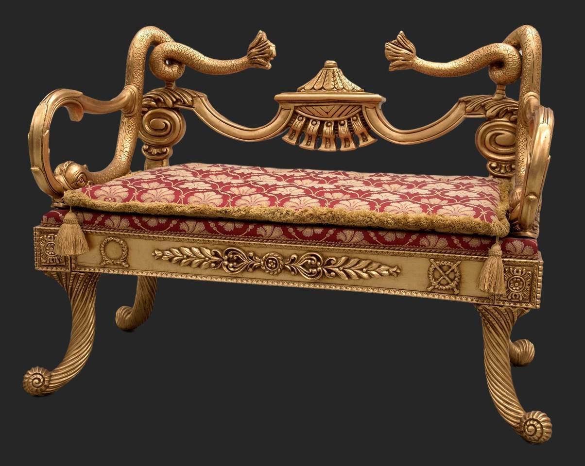 Hand-Carved French Design Gold Leaf Sofa Bench