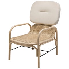 French Design Handcrafted Rattan and Wicker Cane Lounger Armchair