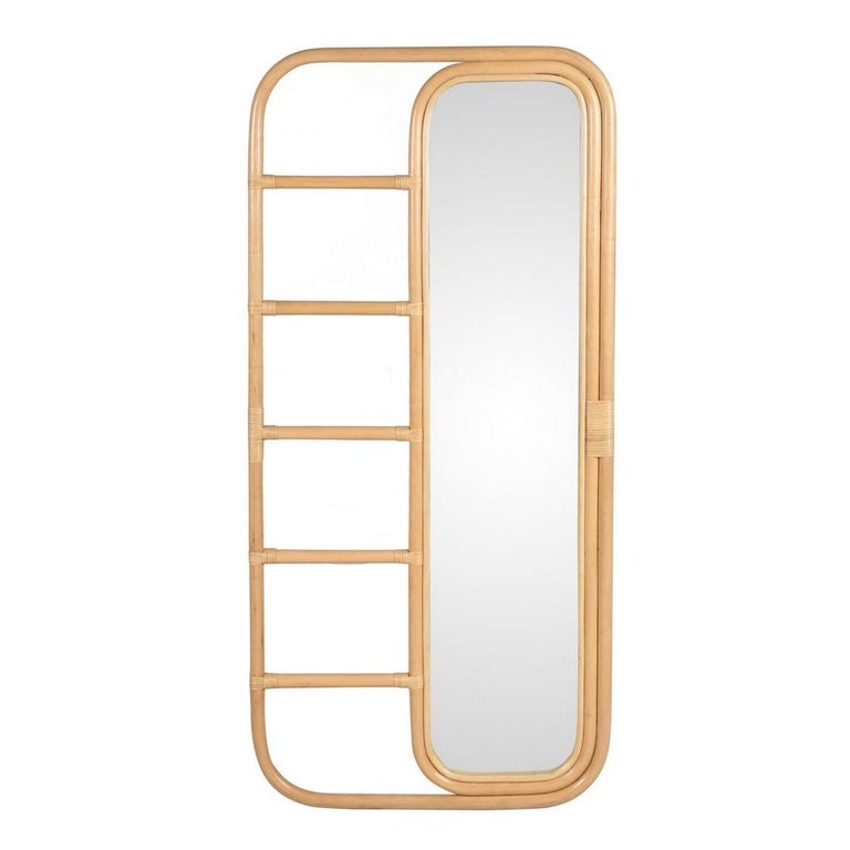 French Design Large Rattan Floor Mirror or Coat Rack For Sale at 1stDibs