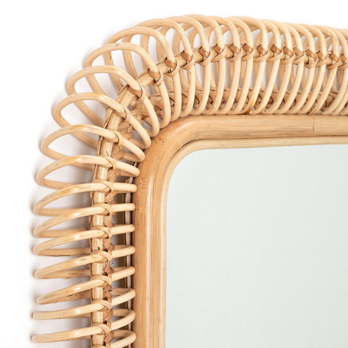 Mid-Century Modern French Design Large Rattan Mirror For Sale