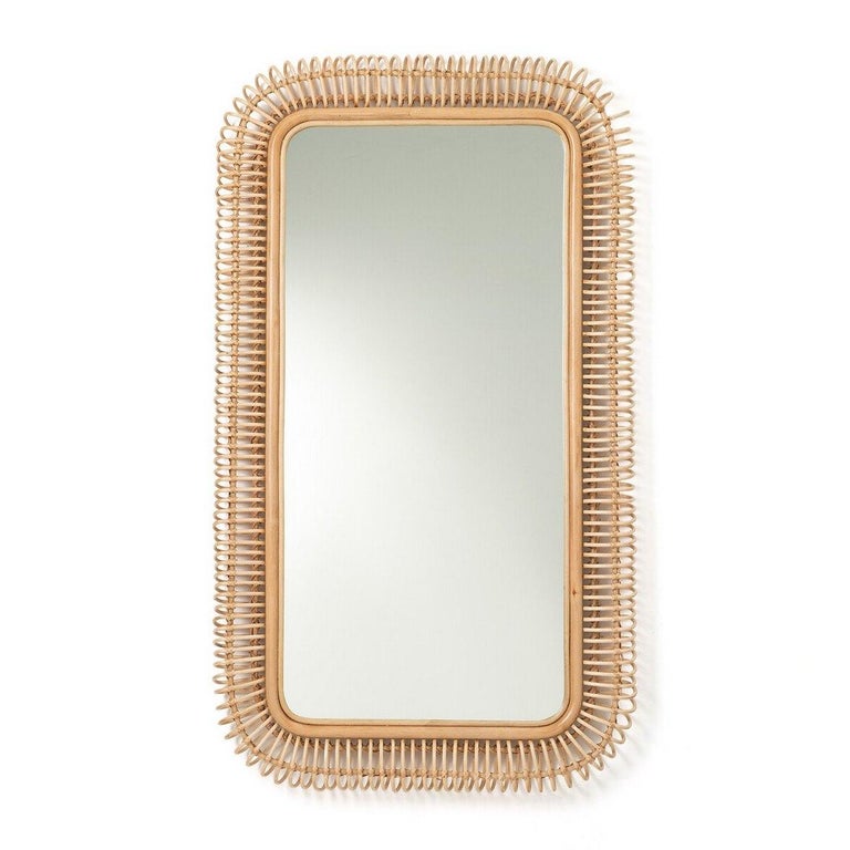 Grand miroir rectangulaire en rotin de conception française En vente sur  1stDibs