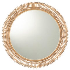 Grand miroir rond en rotin de conception française