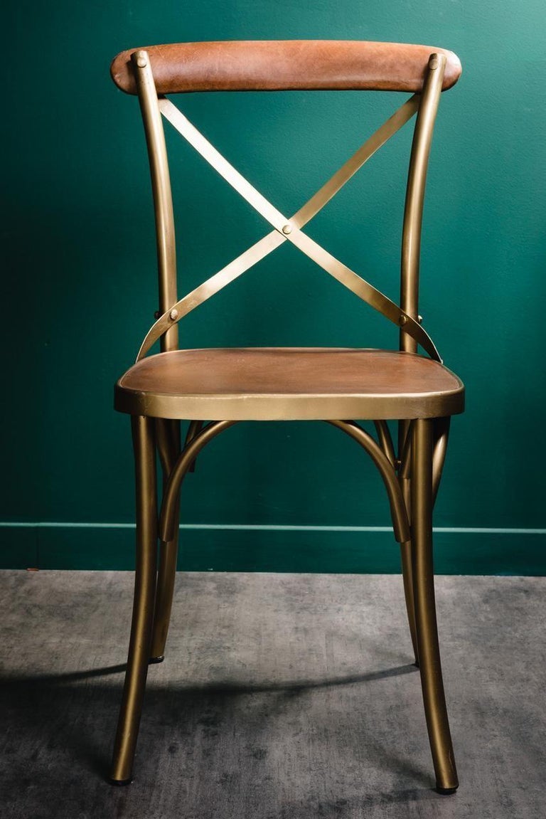 French Design Metal and Cognac Leather Chair For Sale at 1stdibs