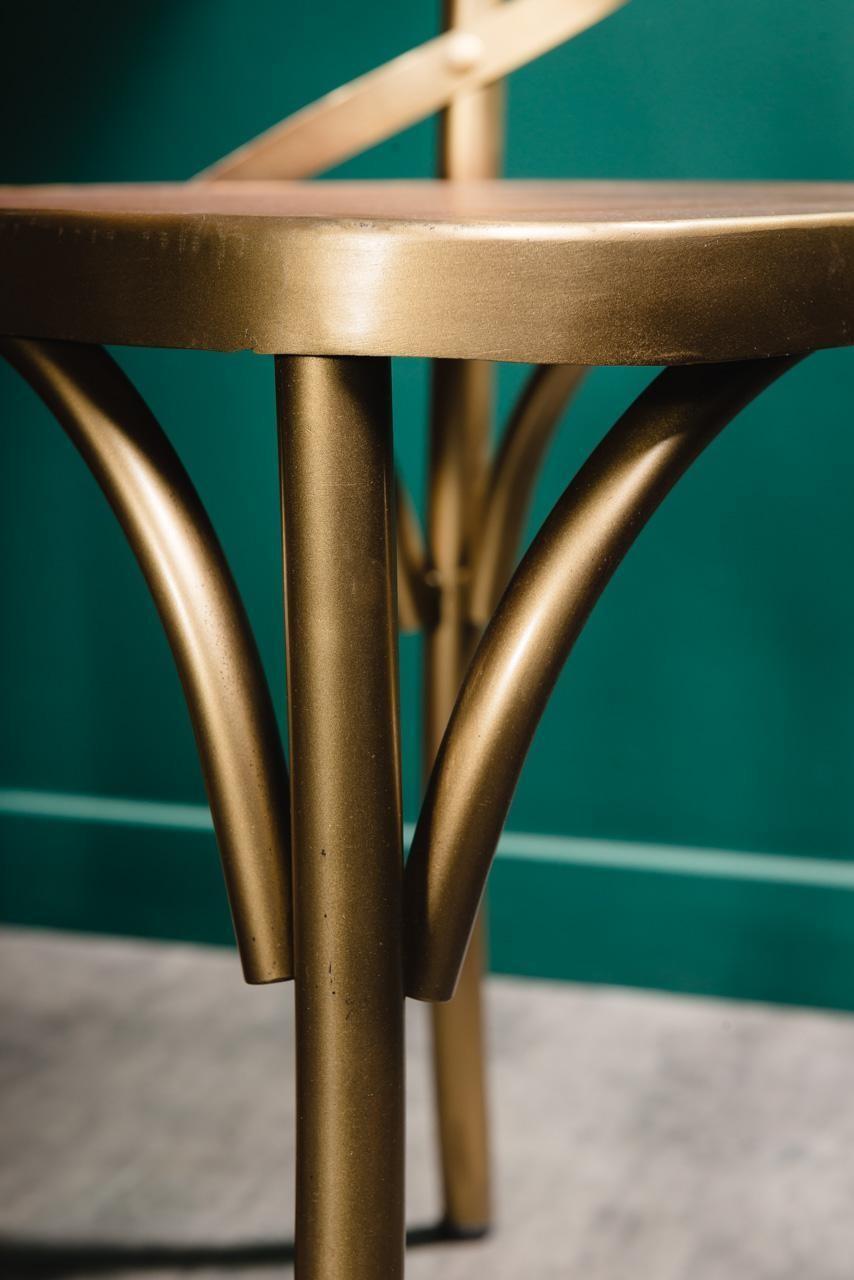 Stuhl im Bistro-Stil aus Metall und cognacfarbenem Leder im französischen Design im Angebot 1