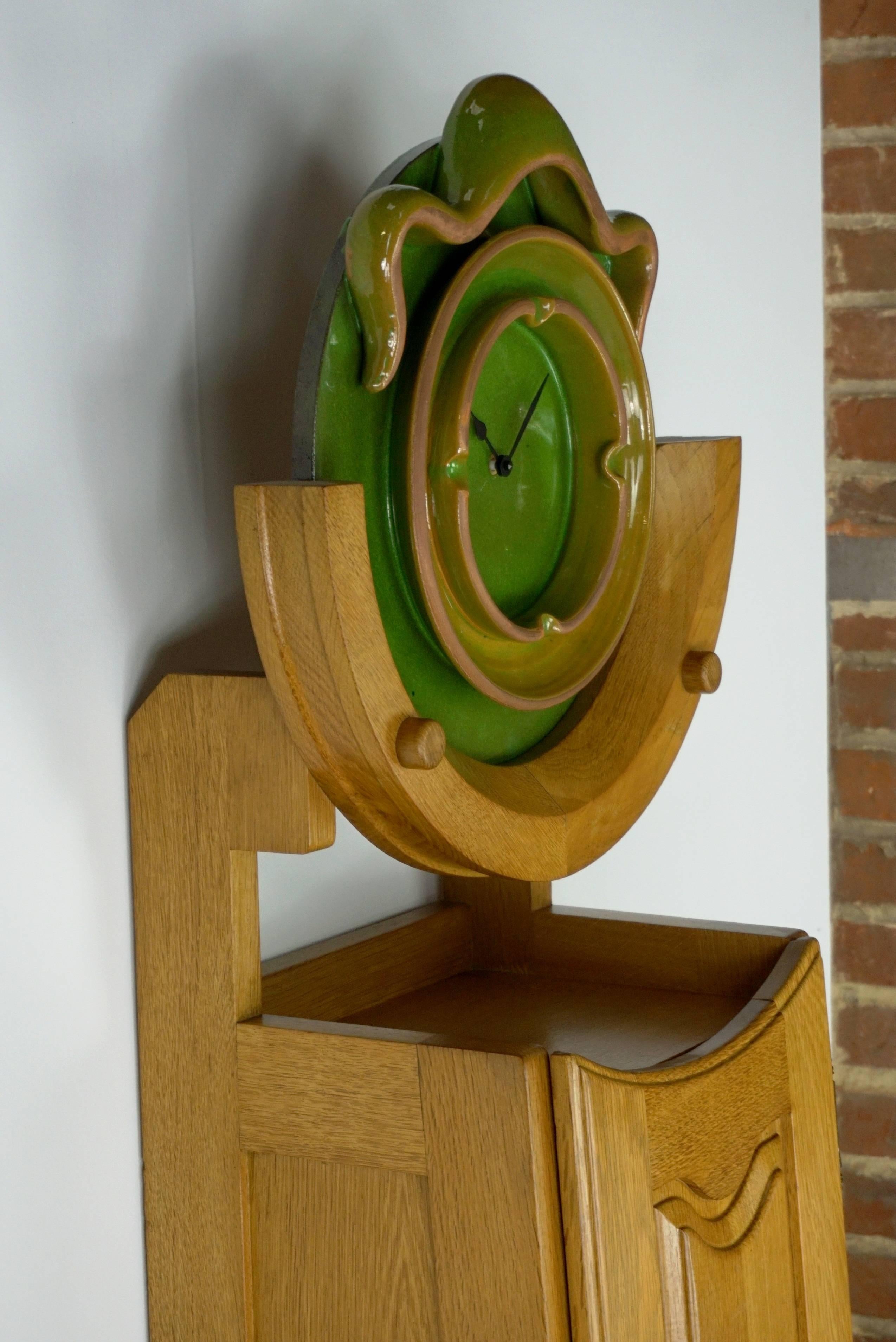 French Design Oak And Ceramic Longcase Clock By Guillerme And Chambron 6