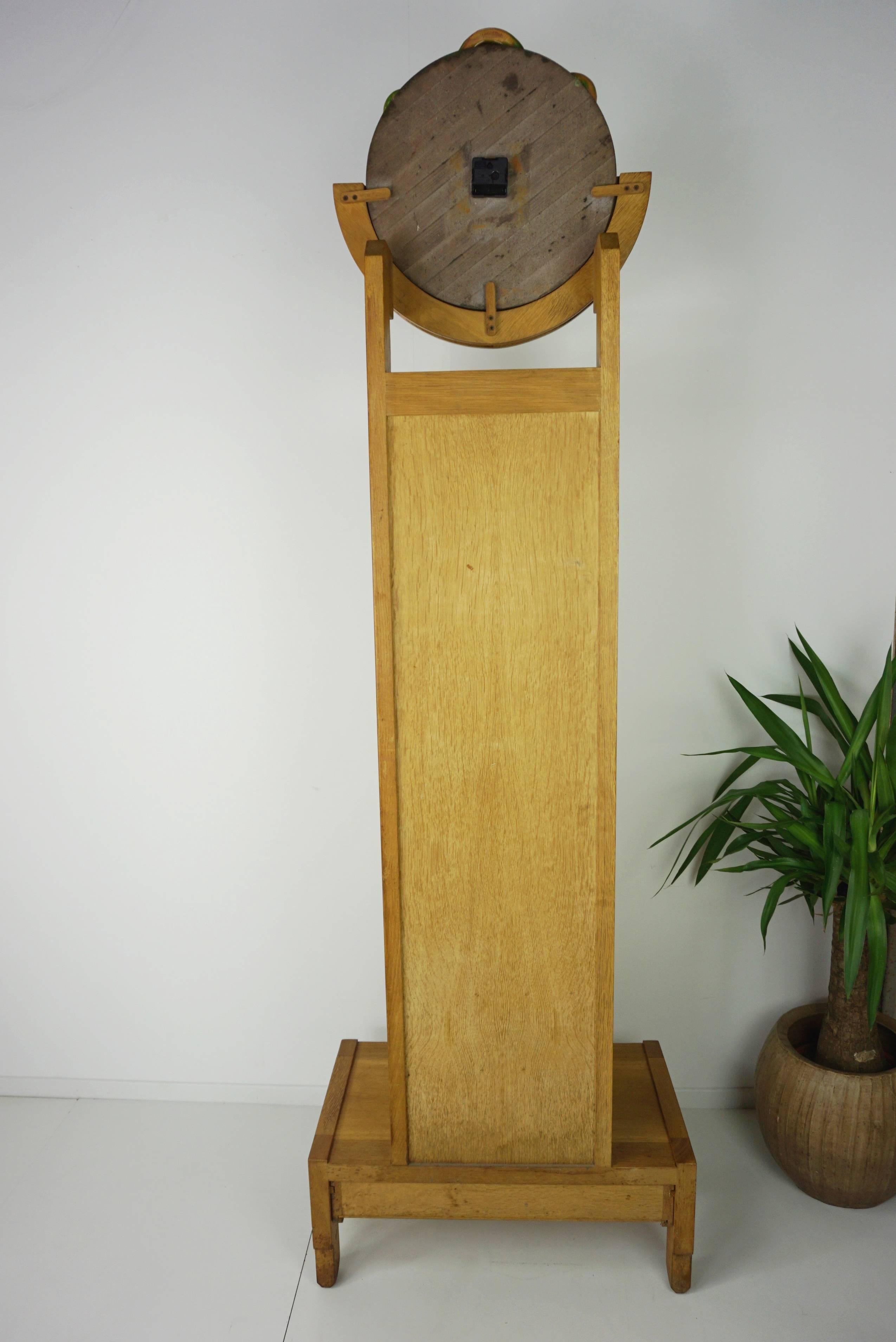 French Design Oak And Ceramic Longcase Clock By Guillerme And Chambron 9