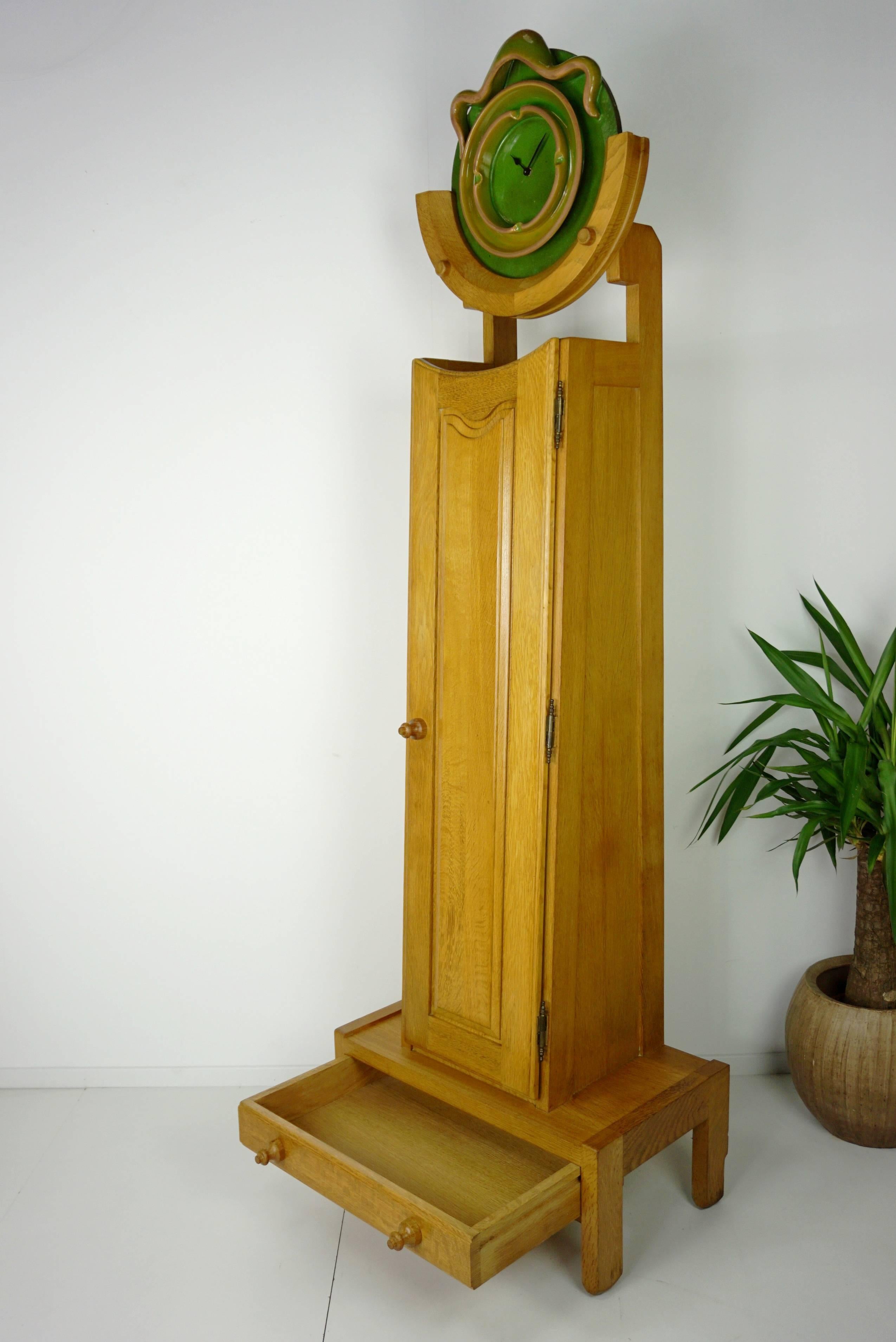 French Design Oak And Ceramic Longcase Clock By Guillerme And Chambron 11