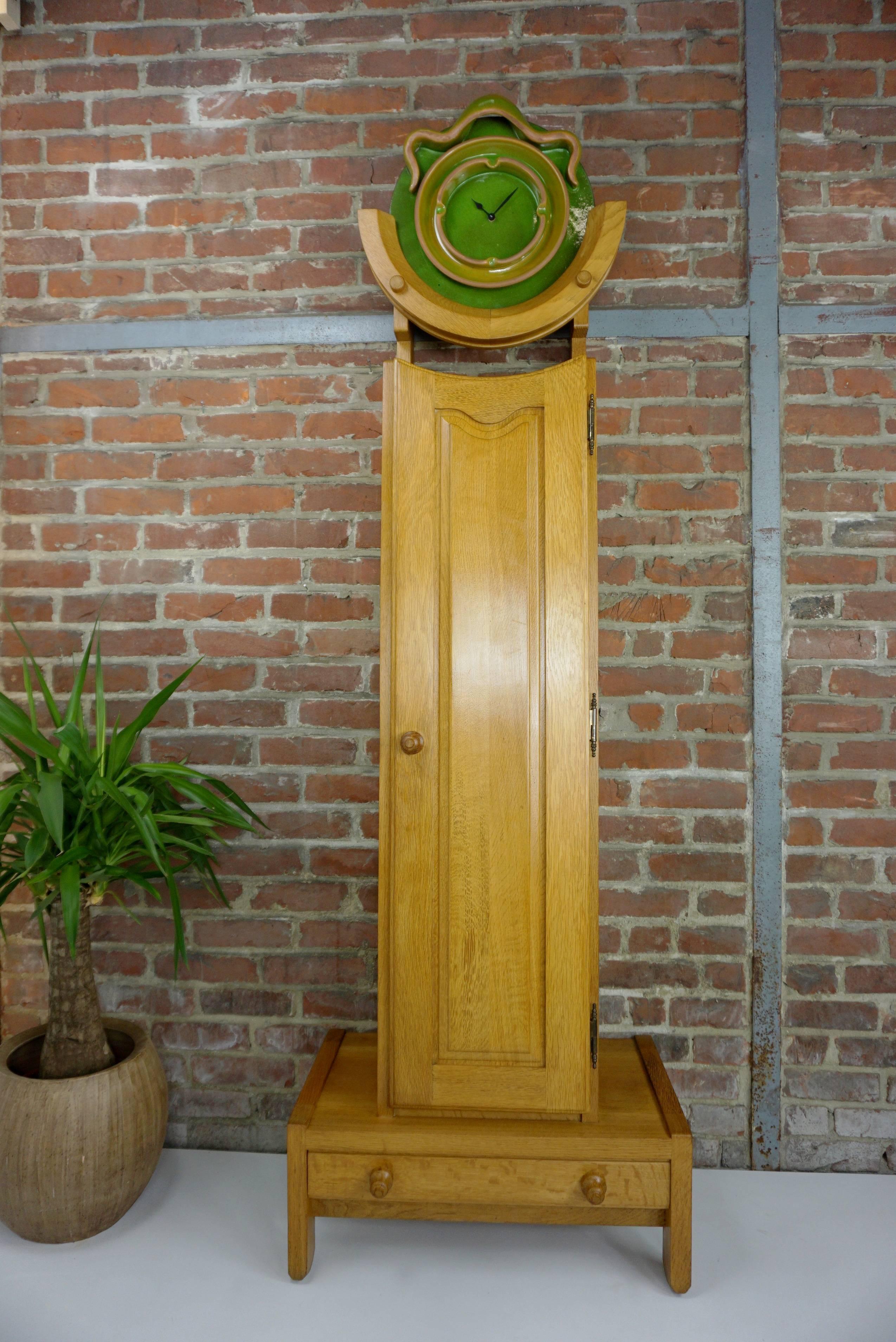 French Design Oak And Ceramic Longcase Clock By Guillerme And Chambron 15