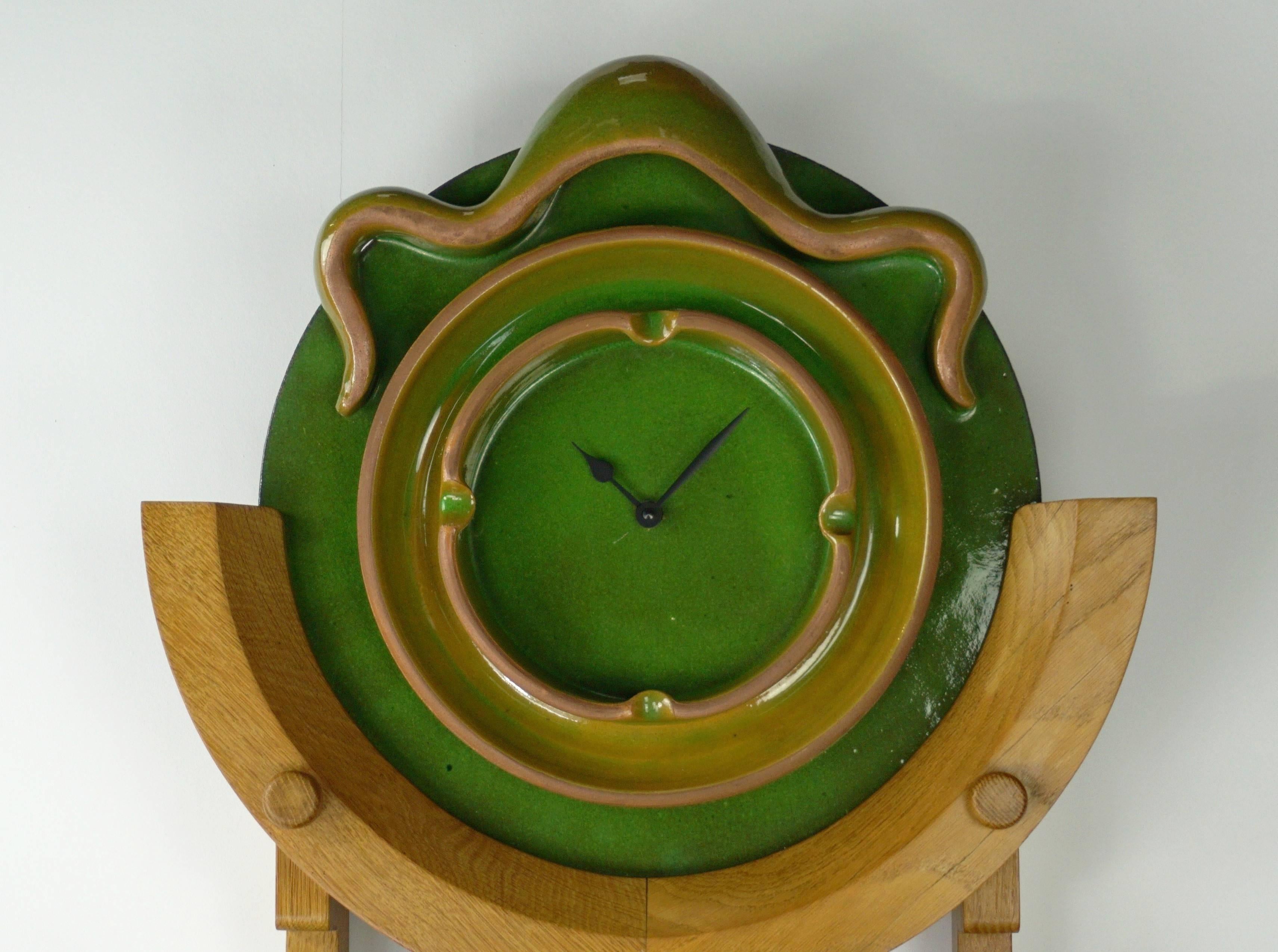 French Design Oak And Ceramic Longcase Clock By Guillerme And Chambron In Excellent Condition In Tourcoing, FR