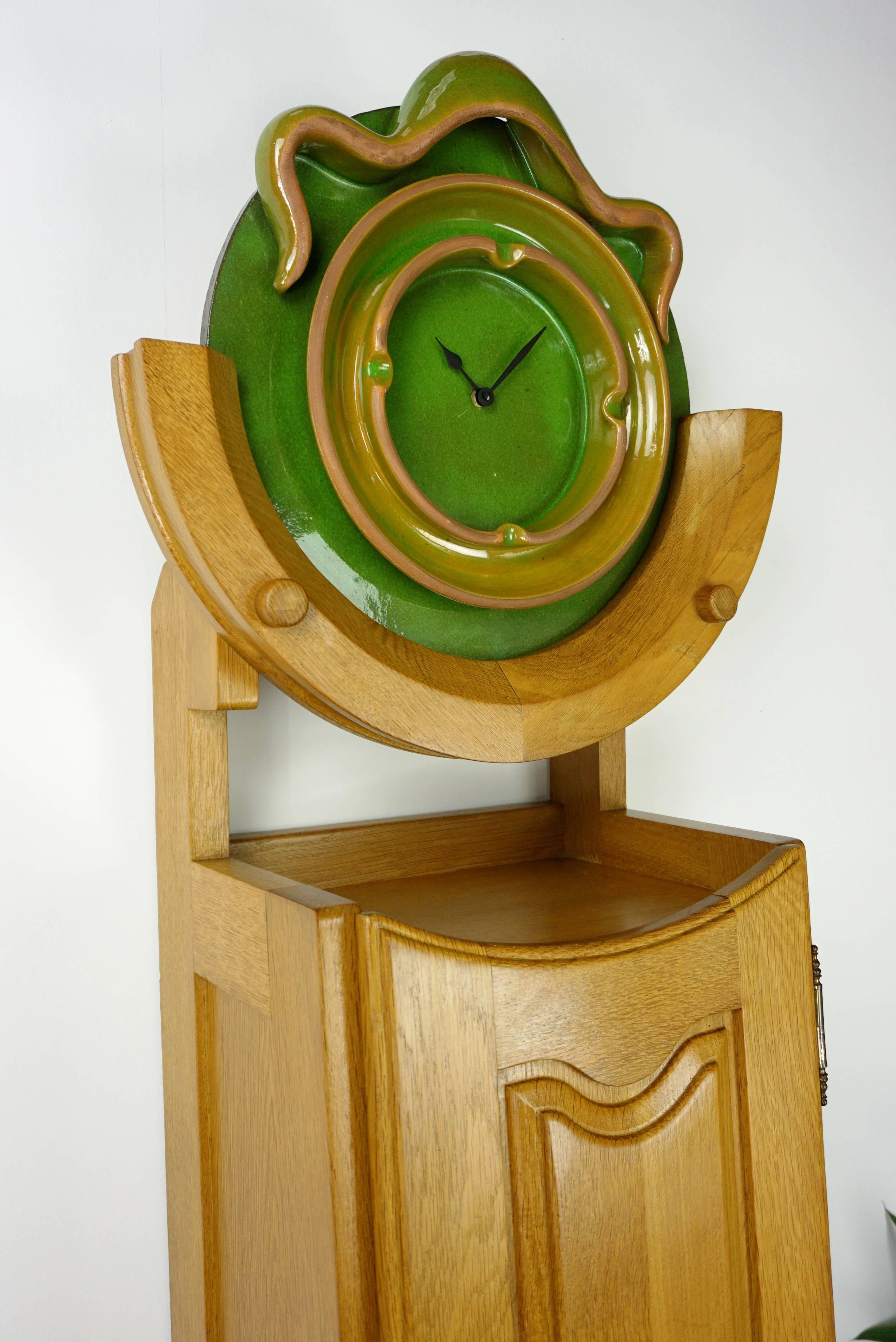 French Design Oak And Ceramic Longcase Clock By Guillerme And Chambron 4