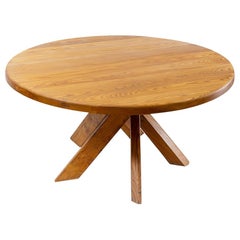 French Design Pierre Chapo Five Legged Elm T21d Sfax Round Table, 1970s