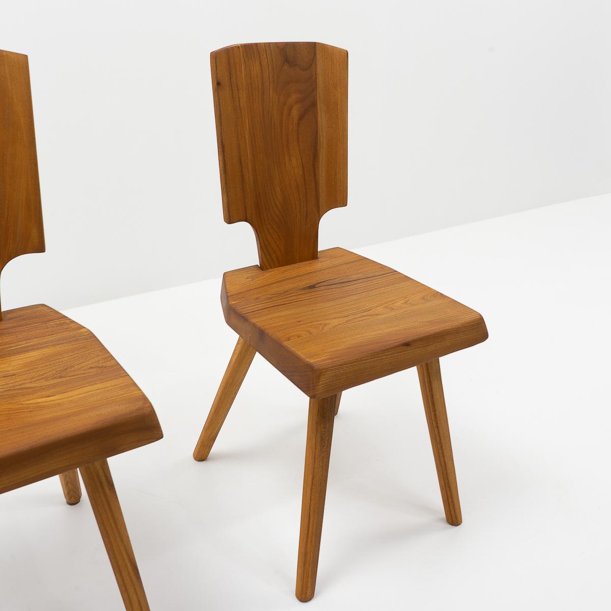 French Design, Pierre Chapo, French Elm S28 Chairs, 1980s For Sale 6