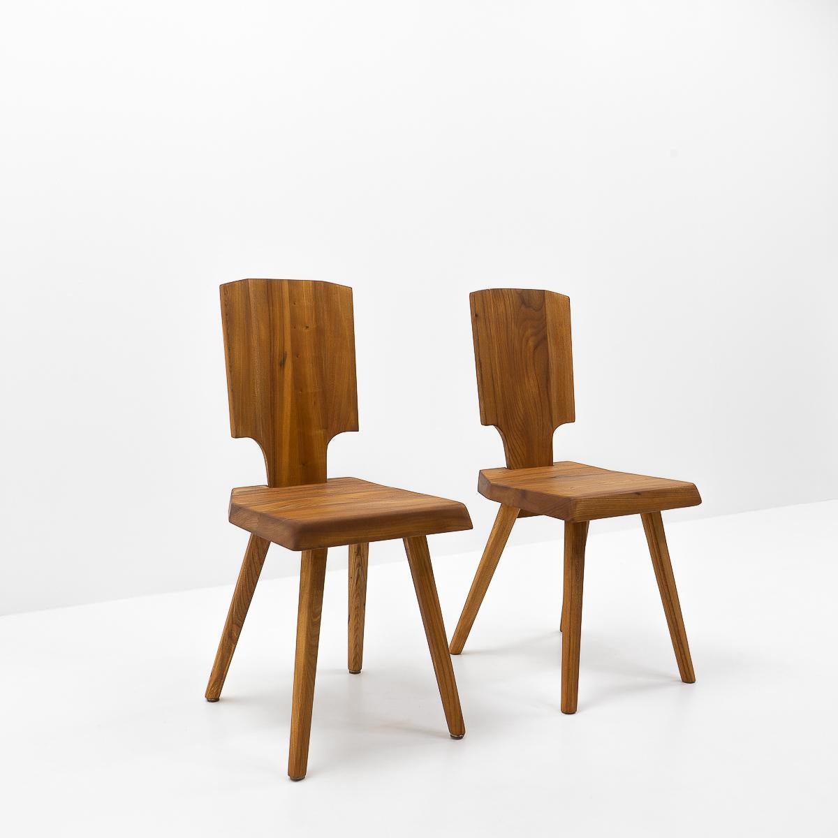 Mid-Century Modern French Design, Pierre Chapo, French Elm S28 Chairs, 1980s For Sale