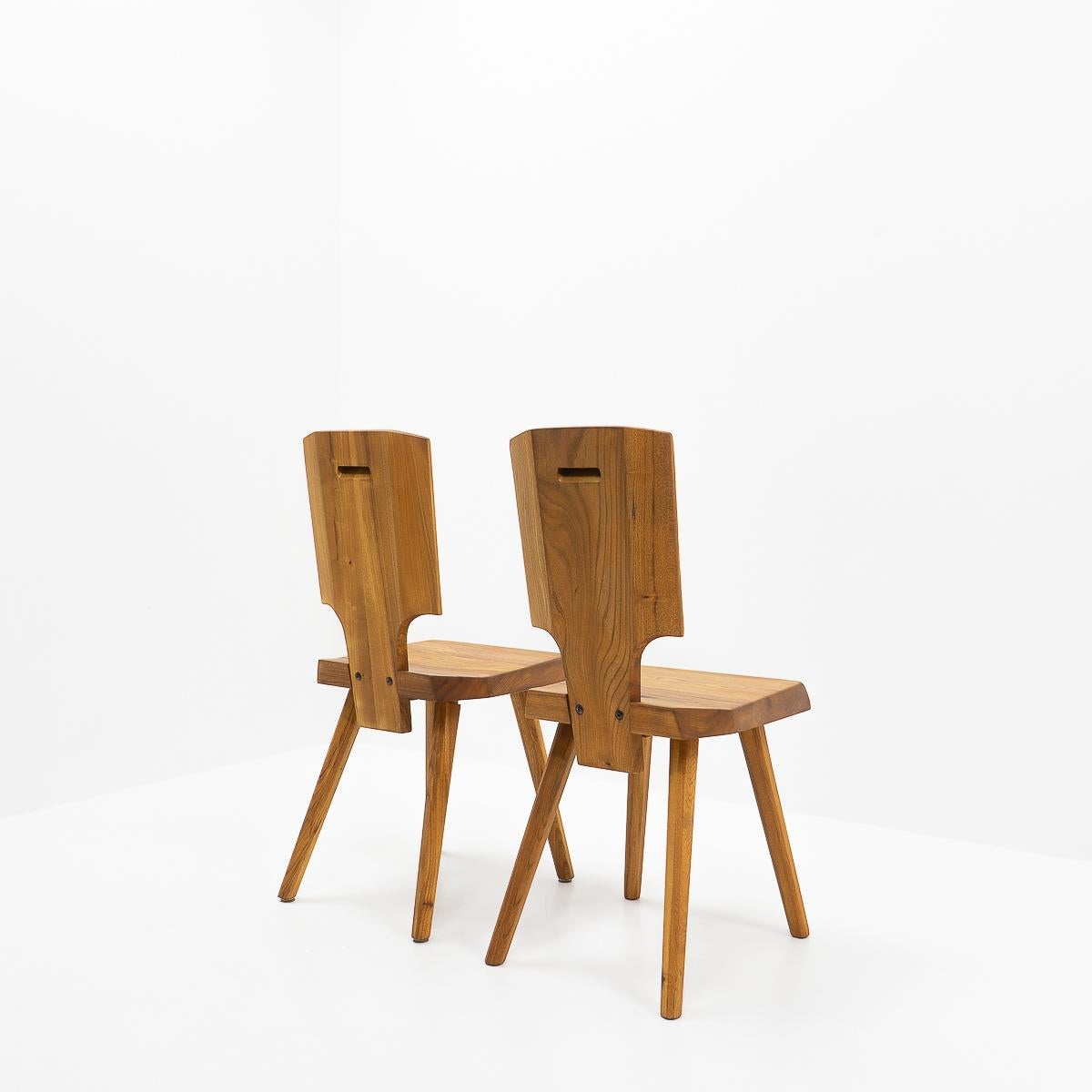 French Design, Pierre Chapo, French Elm S28 Chairs, 1980s For Sale 3