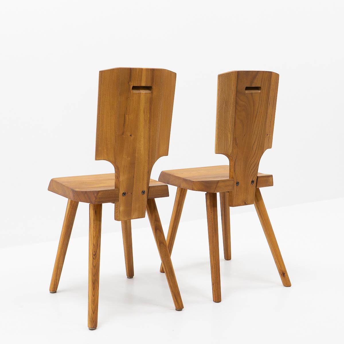 French Design, Pierre Chapo, French Elm S28 Chairs, 1980s For Sale 4