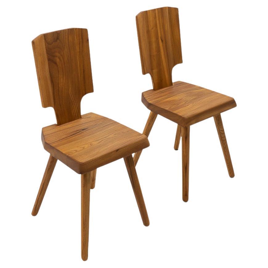 Französisches Design, Pierre Chapo, Französische Ulme S28-Stühle, 1980er Jahre