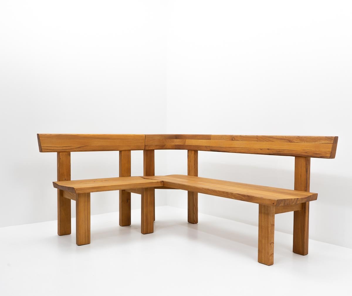 French Design, Pierre Chapo, S35 Corner Bench in French Elm, Set of Two In Good Condition For Sale In Renens, CH