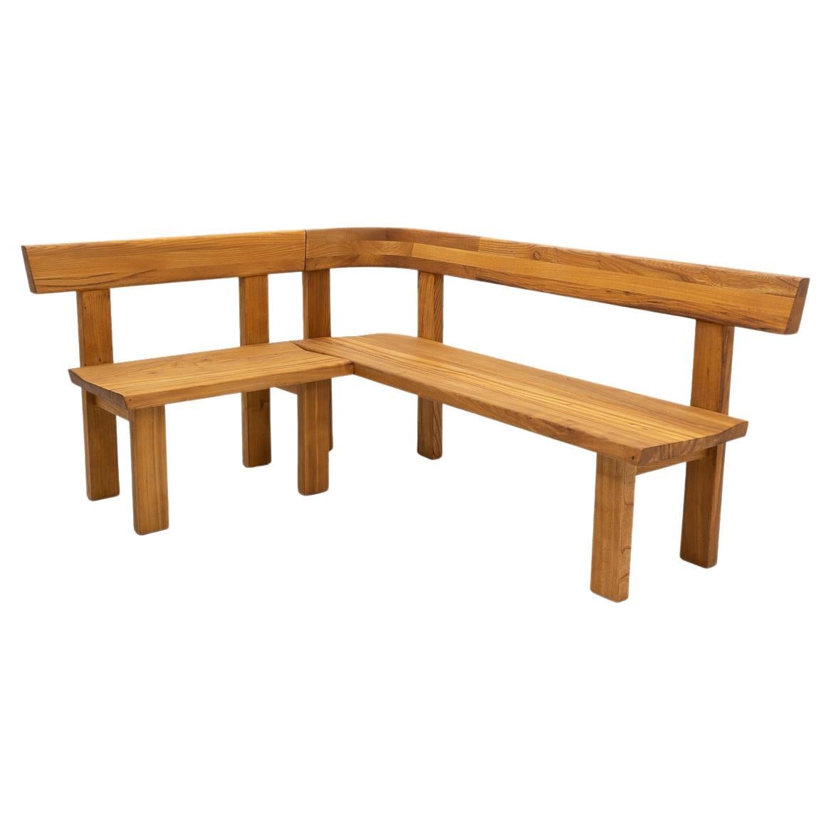 French Design, Pierre Chapo, S35 Corner Bench in French Elm, Set of Two For Sale