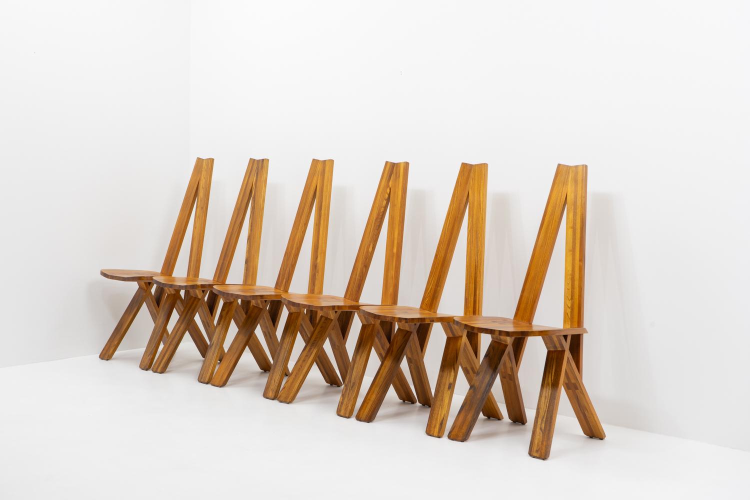 Mid-Century moderno Sedie Pierre Chapo S45 di design francese, set di sei - Anni '70 in vendita