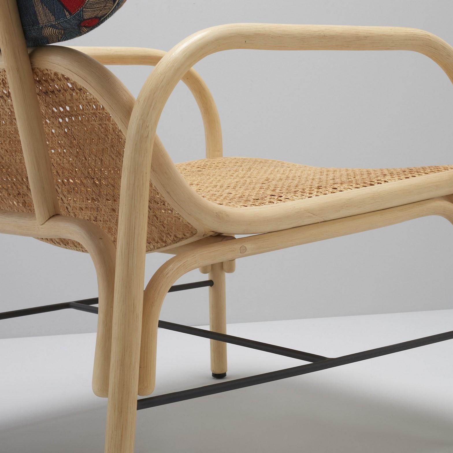 Contemporary French Design Rattan and Cane Lounger Armchair