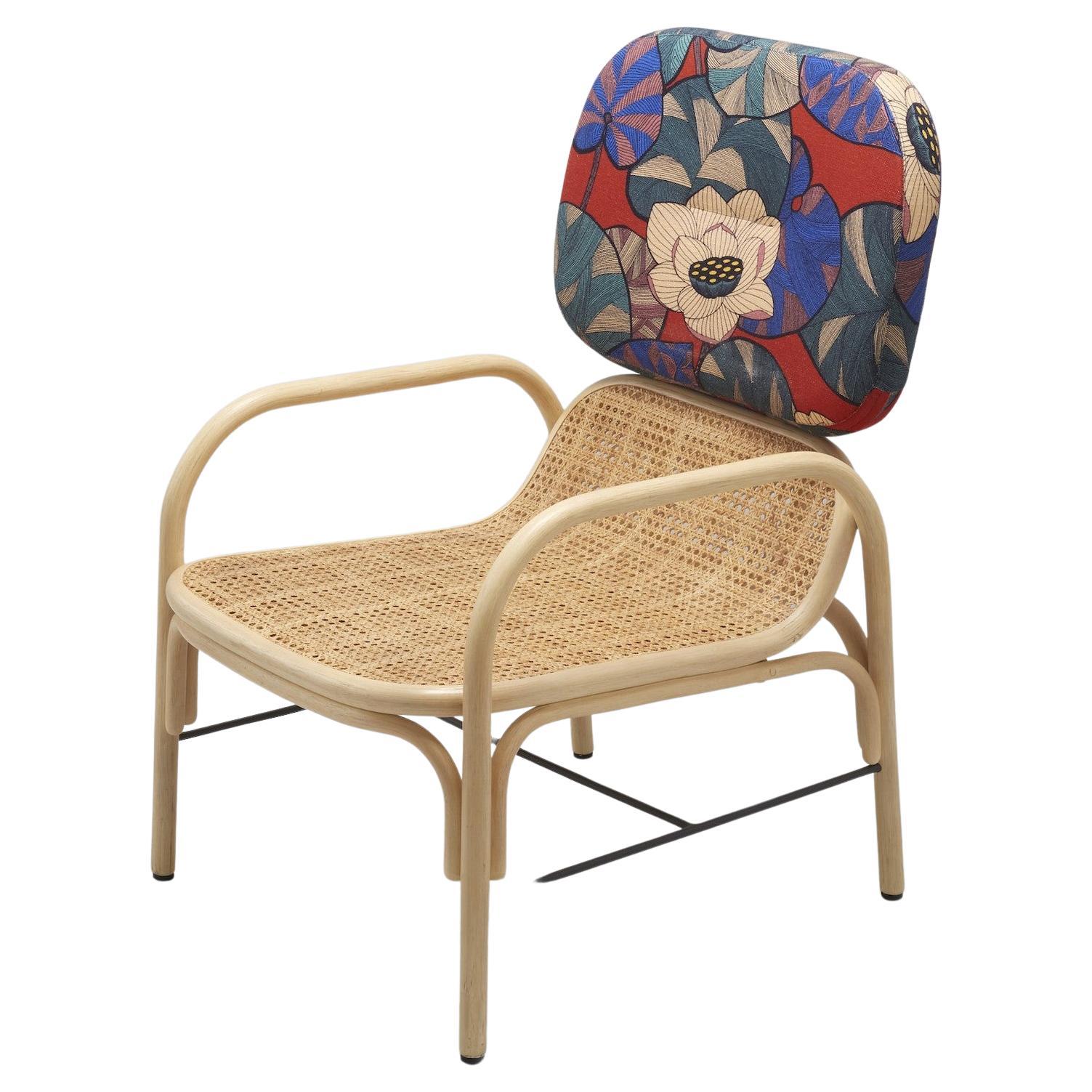 French Design Rattan and Cane Lounger Armchair