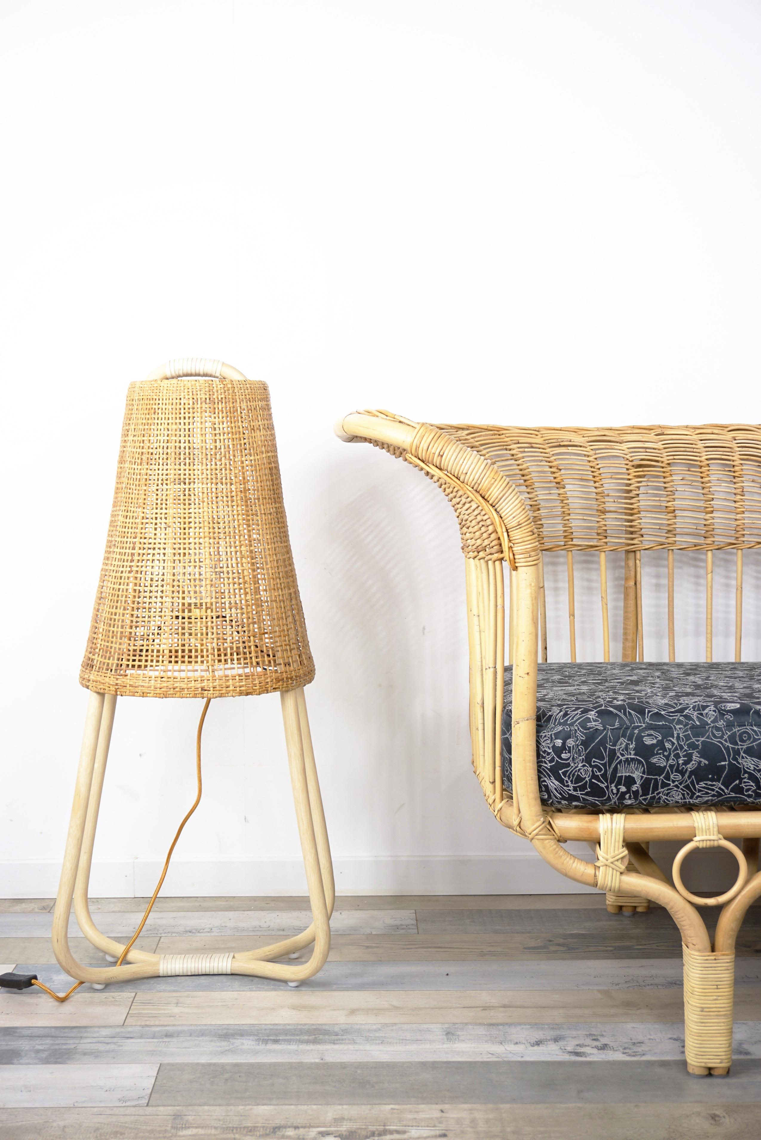 French Design Rattan and Wicker Large Table Lamp 8