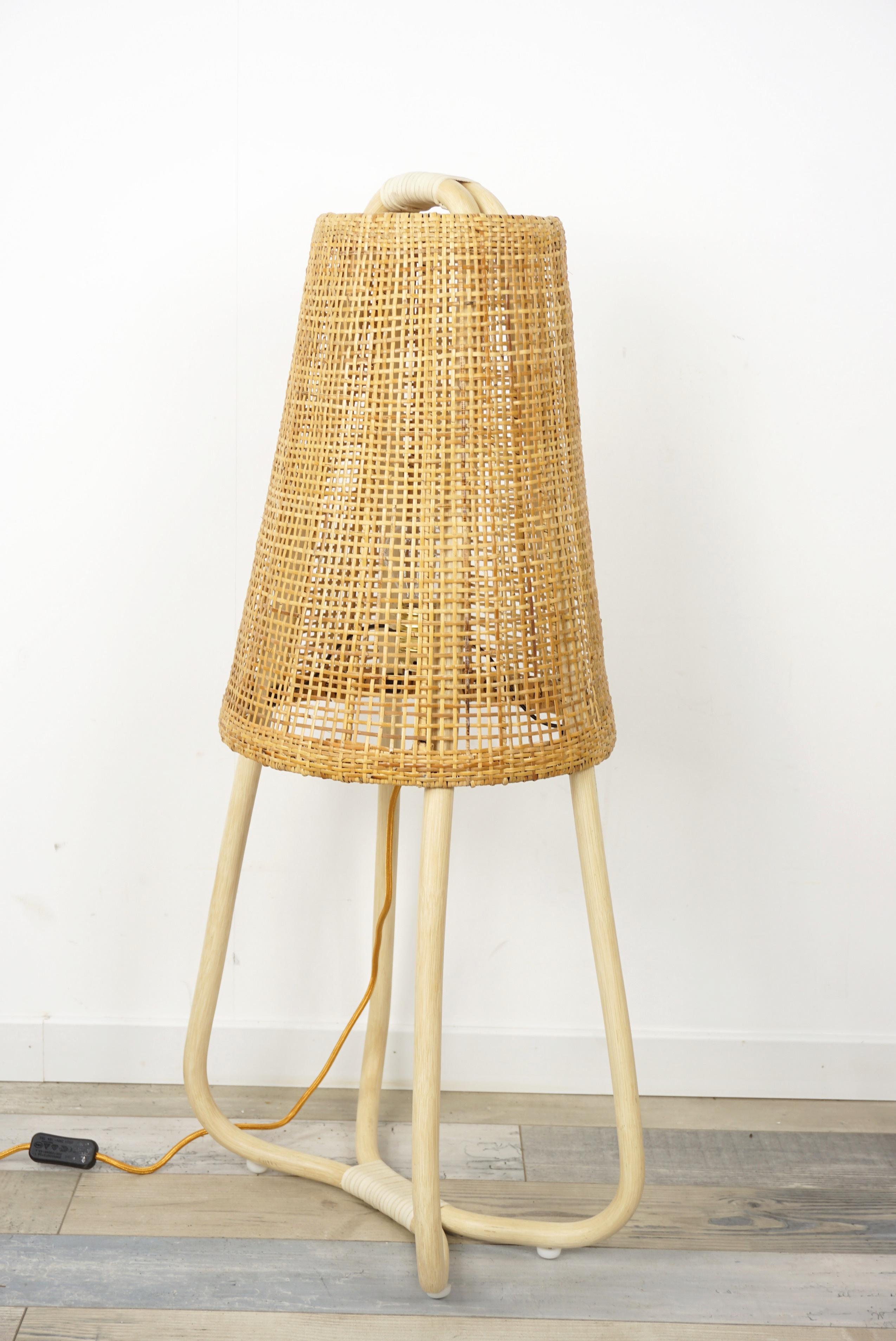 French design rattan floor lamp with aerial structure reflecting light all around the room you will put in on. Amazing, trendy and design!