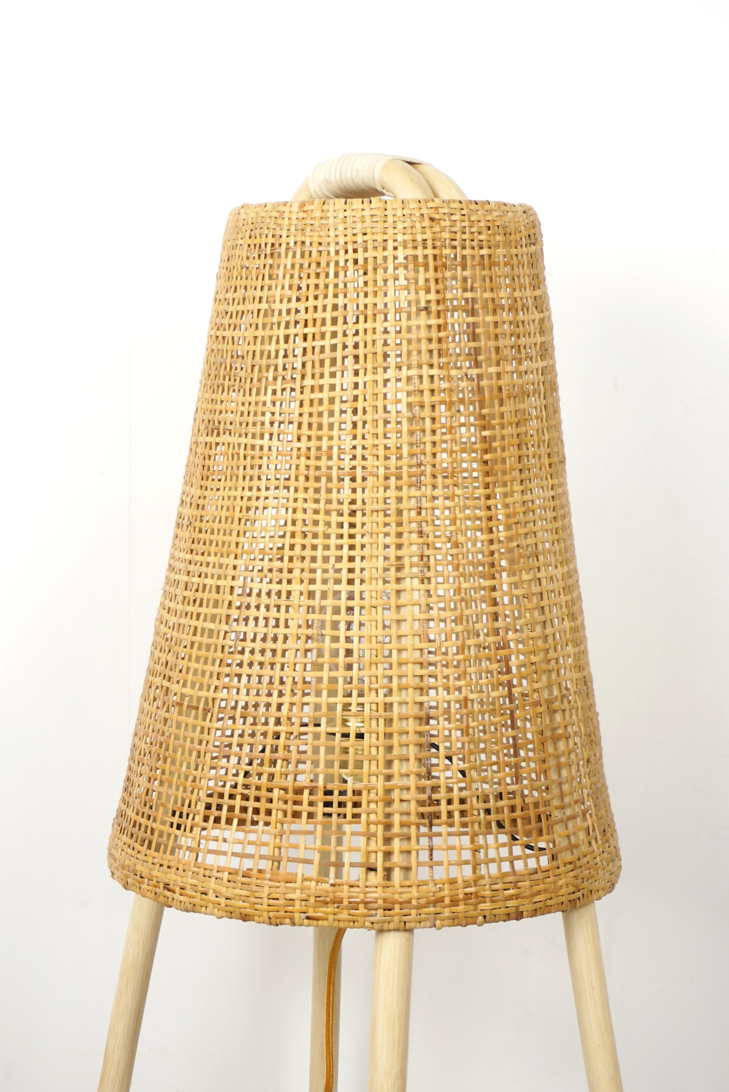 Mid-Century Modern French Design Rattan and Wicker Large Table Lamp