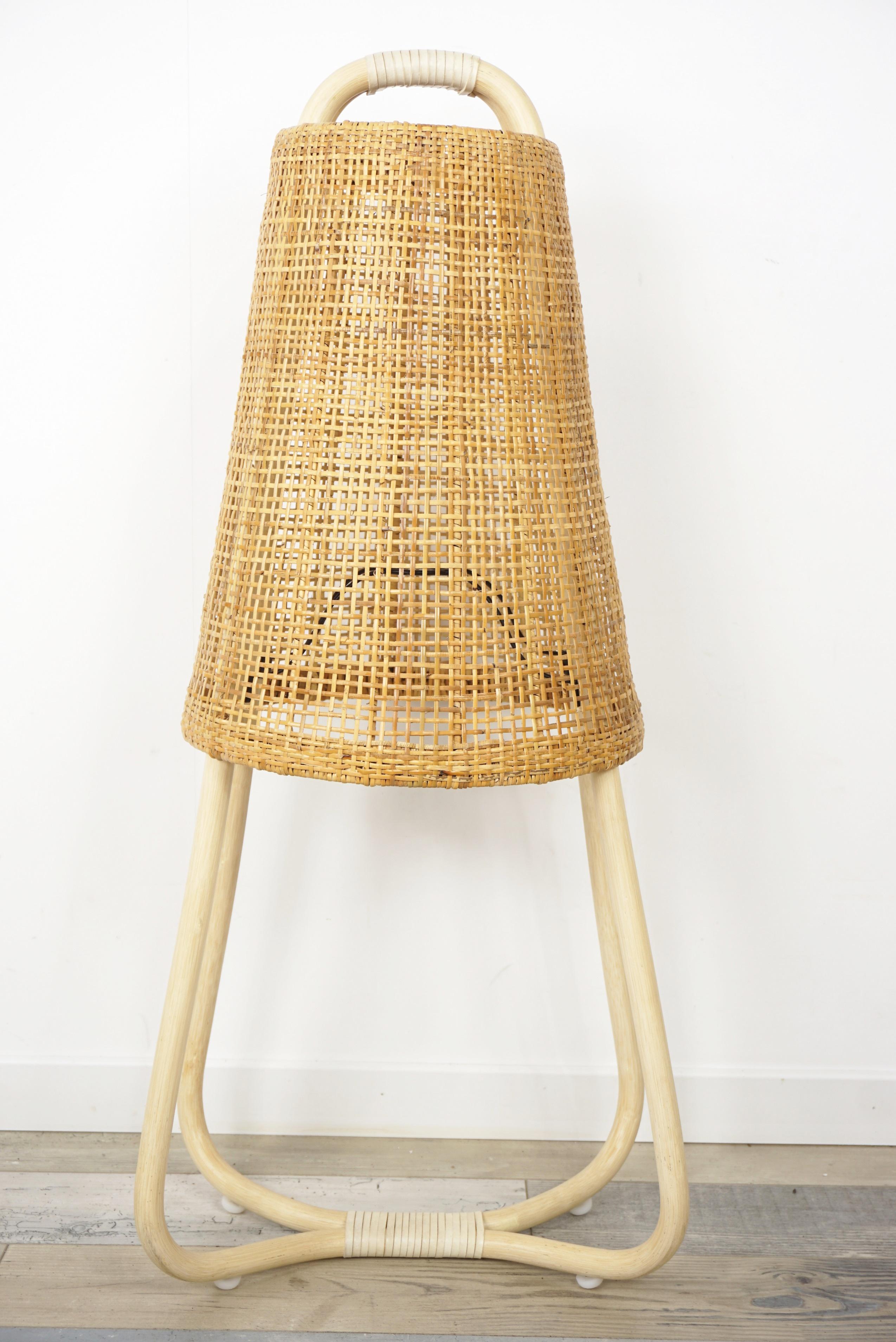Contemporary French Design Rattan and Wicker Large Table Lamp