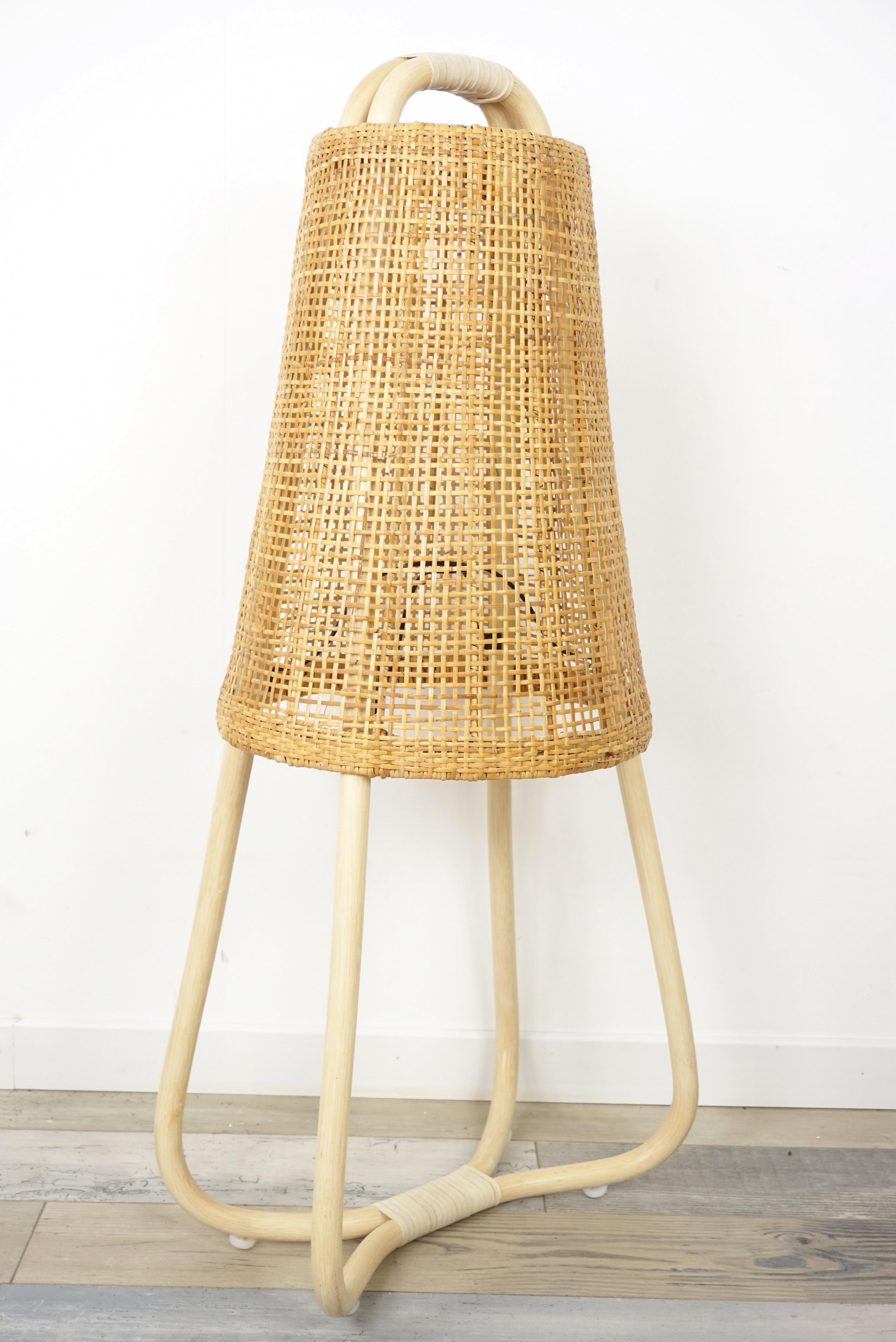 French Design Rattan and Wicker Large Table Lamp at 1stDibs
