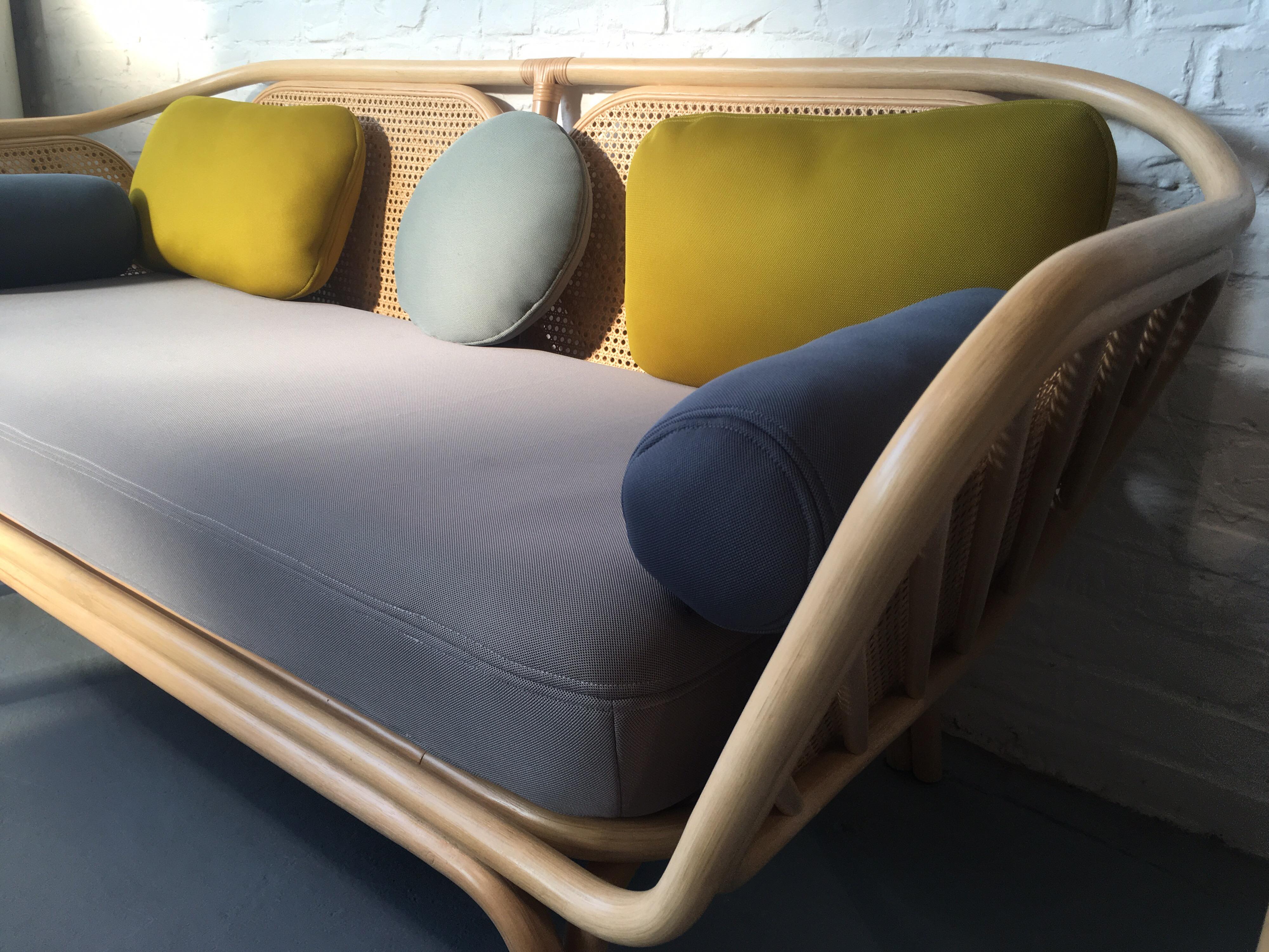Fabric French Design Rattan and Wicker Sofa