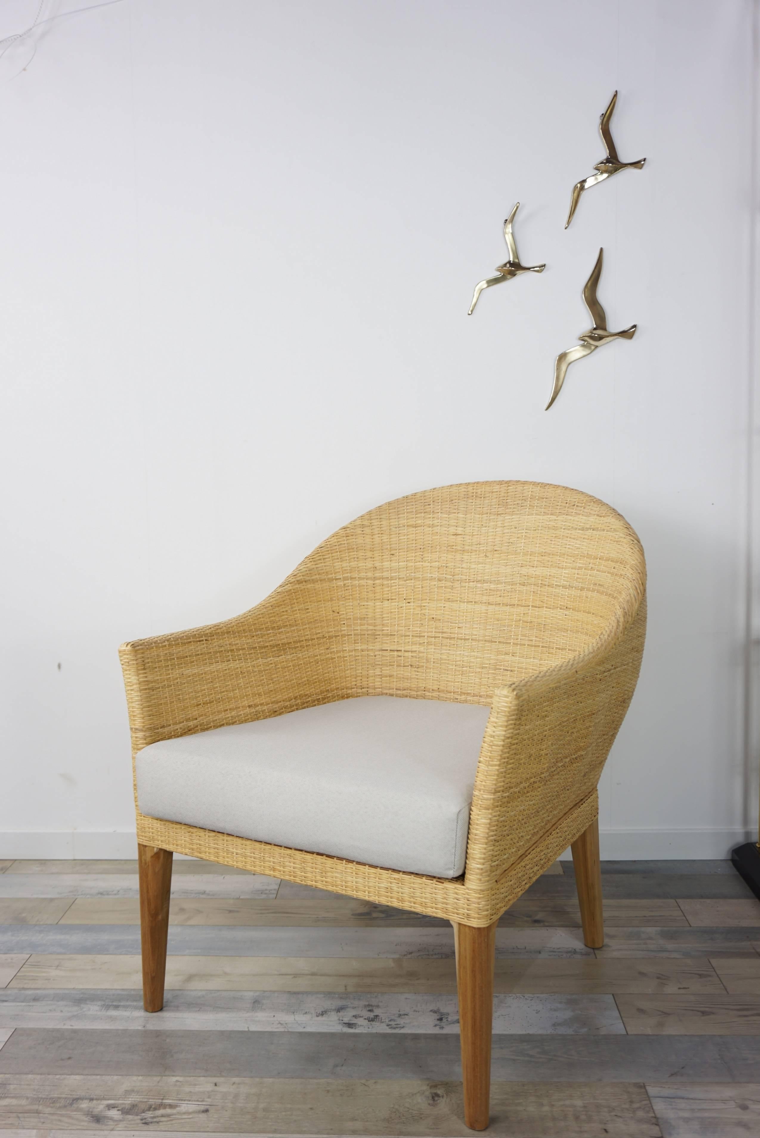 French Design Rattan and Wooden Teak Armchair 5