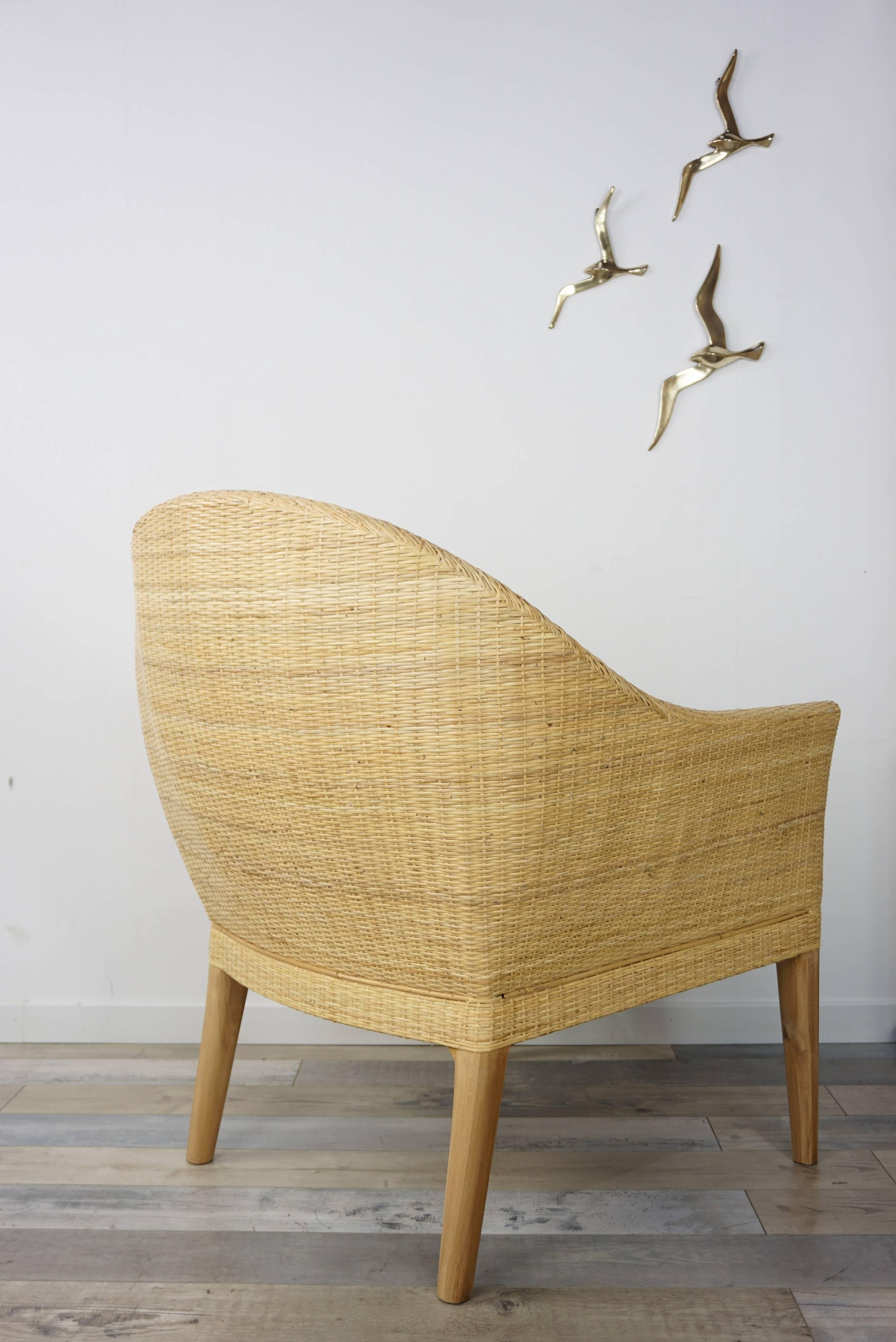 French Design Rattan and Wooden Teak Armchair 1