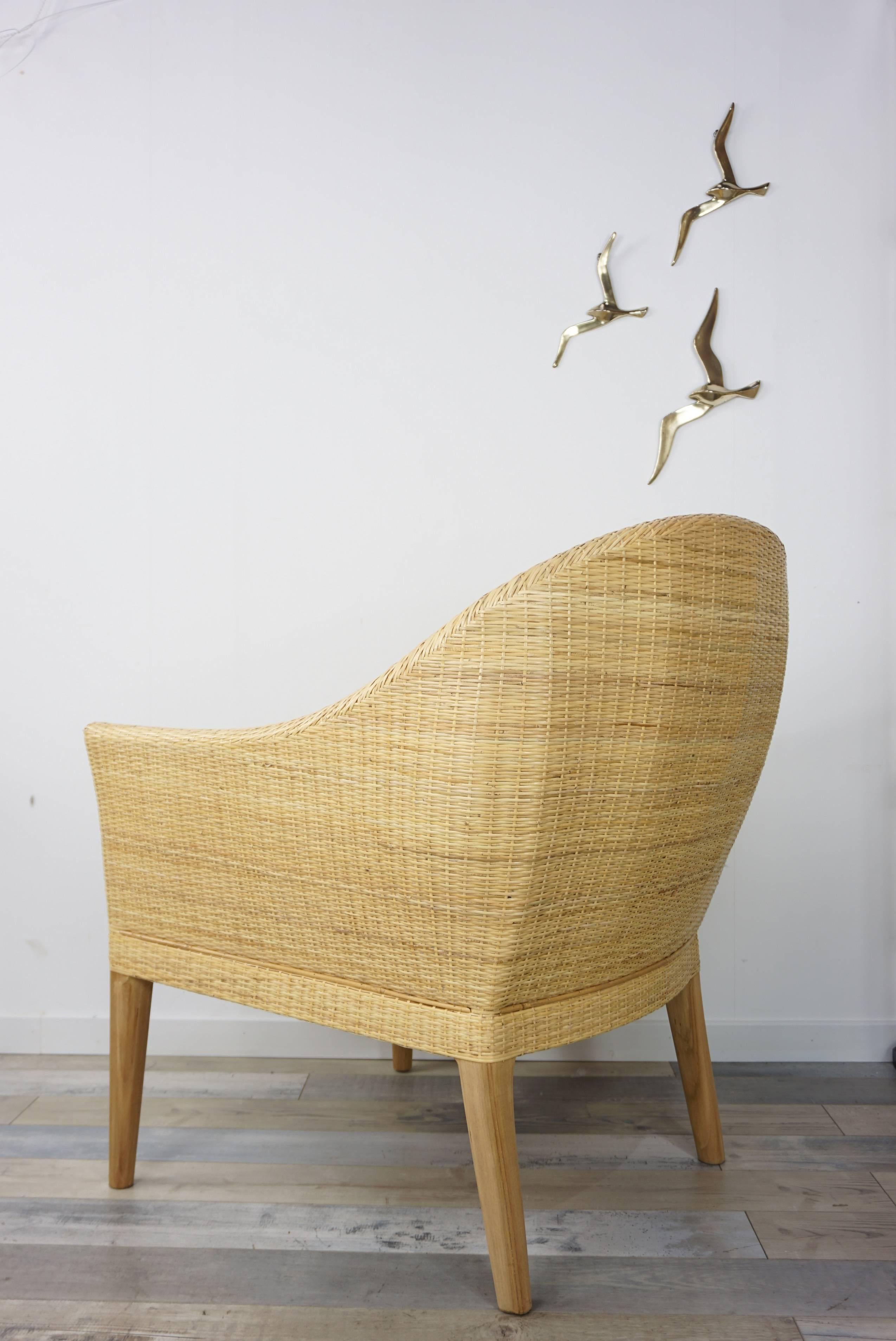 French Design Rattan and Wooden Teak Armchair 3